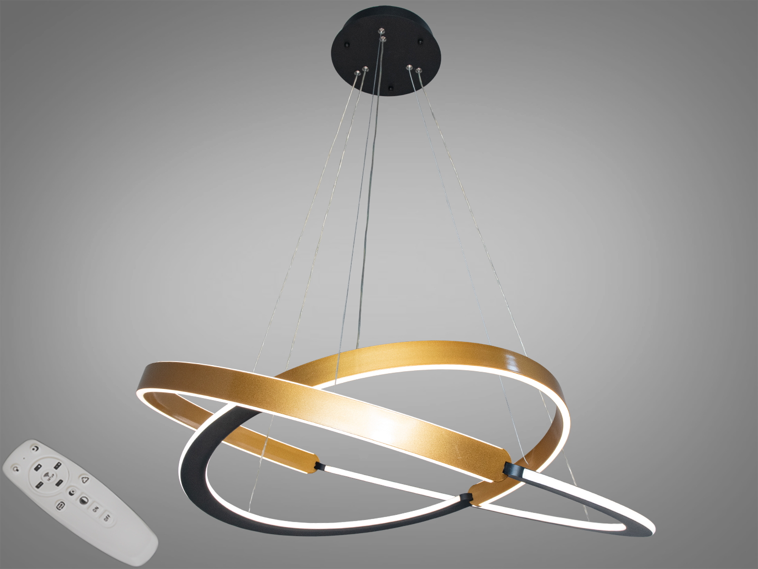 Підвісна LED люстра для залу з диммером, золото, 160W на 23м2