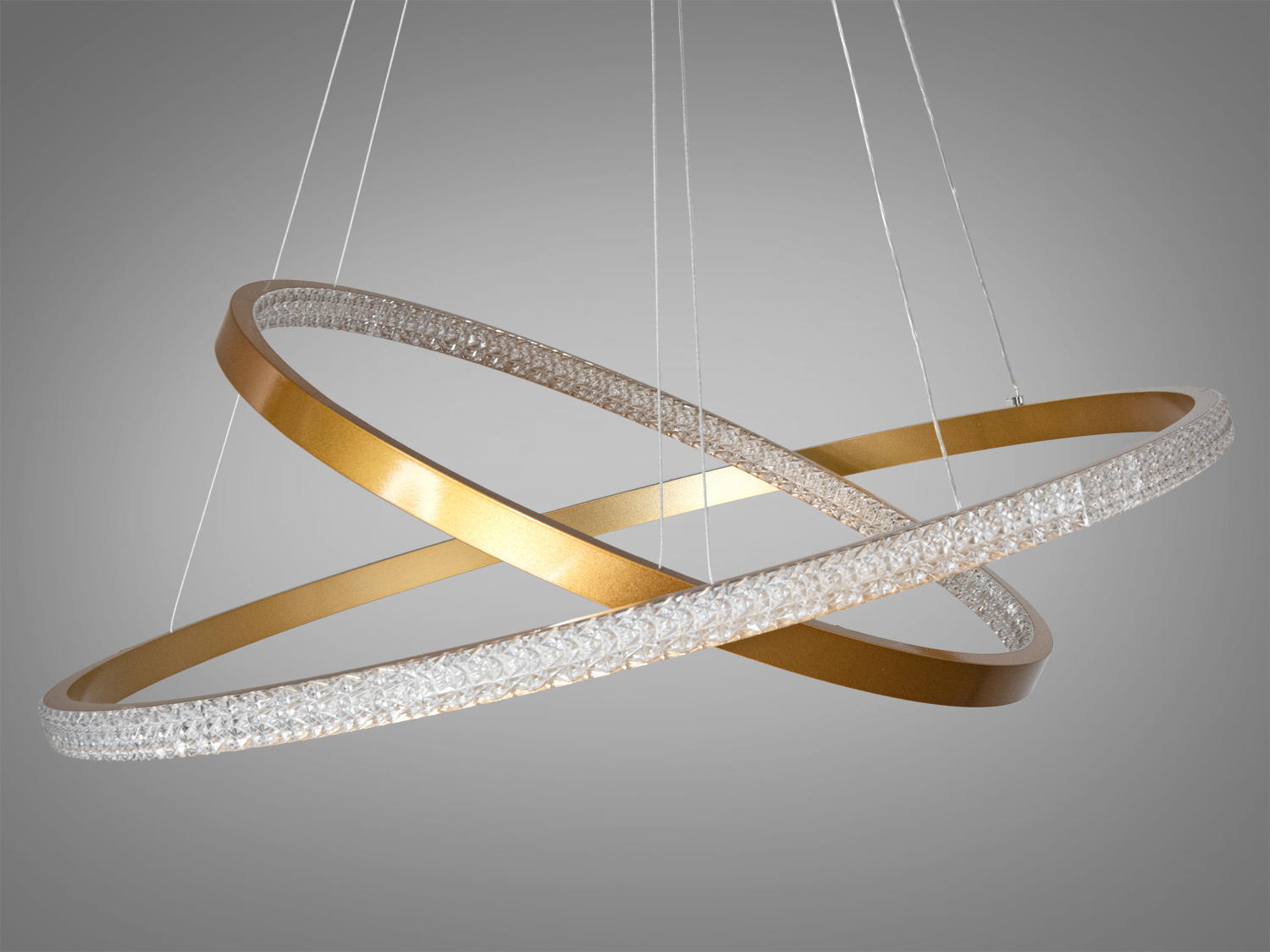 Дизайнерська LED люстра у спальню з пультом, золото, 100W на 15м2