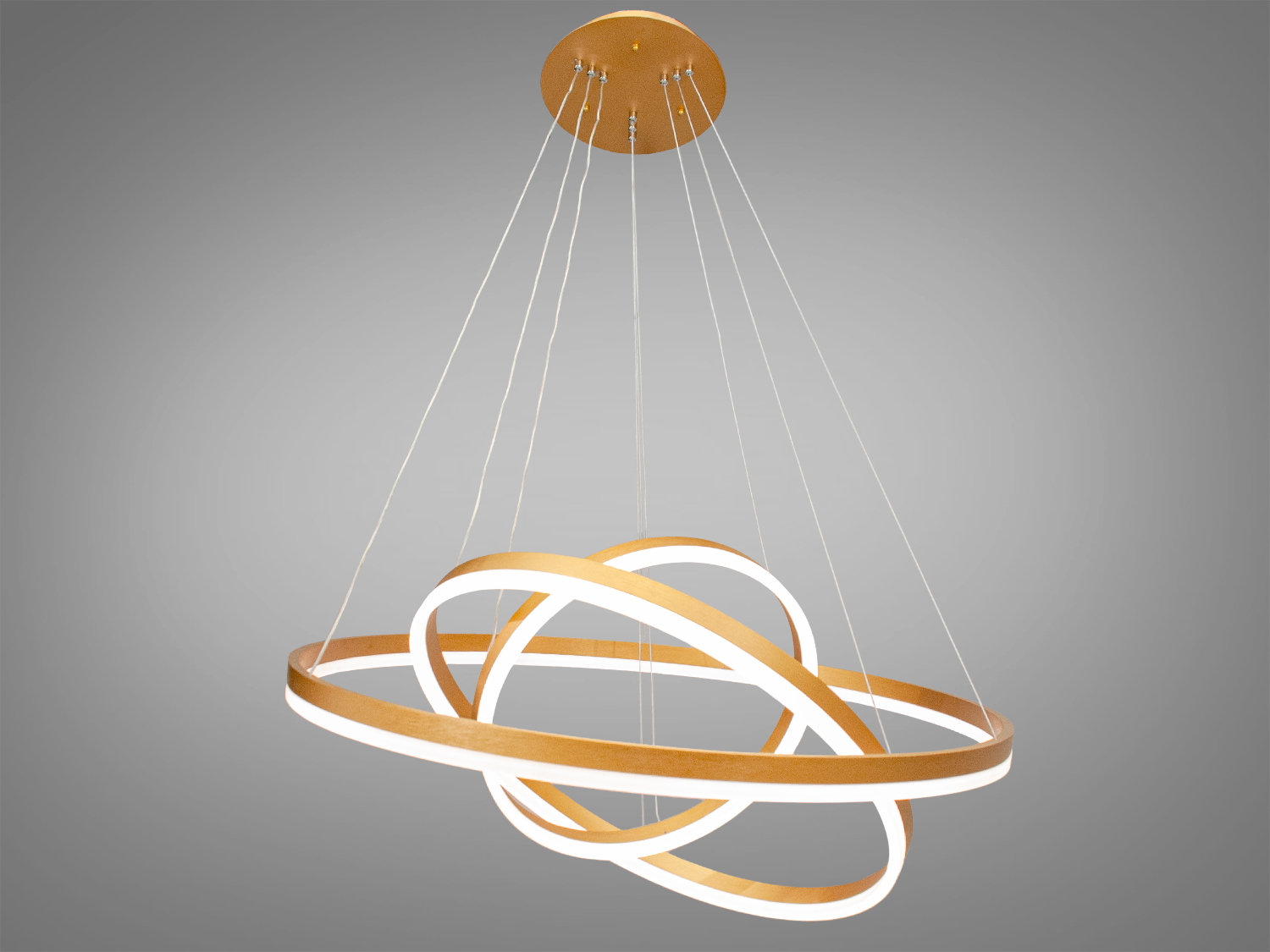 Сучасний підвісний світильник з переплетеними кільцями, що підвішені на тонких тросах. Призначений для стильних інтер′єрів.