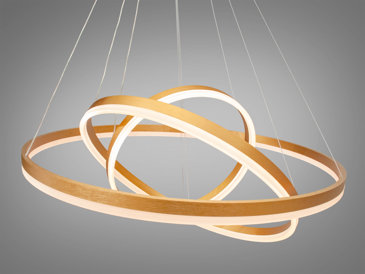 Світлодіодна люстра підвіс D8174 золото 160 Вт кільця з пультом димером і кольоровою підсвіткою