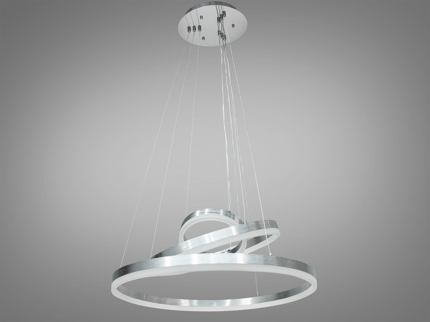 Світлодіодний підвісний світильник D8174-600+400+200HRDIM-LS у хромованому виконанні. Сучасний дизайн, енергозберігаюче освітлення.