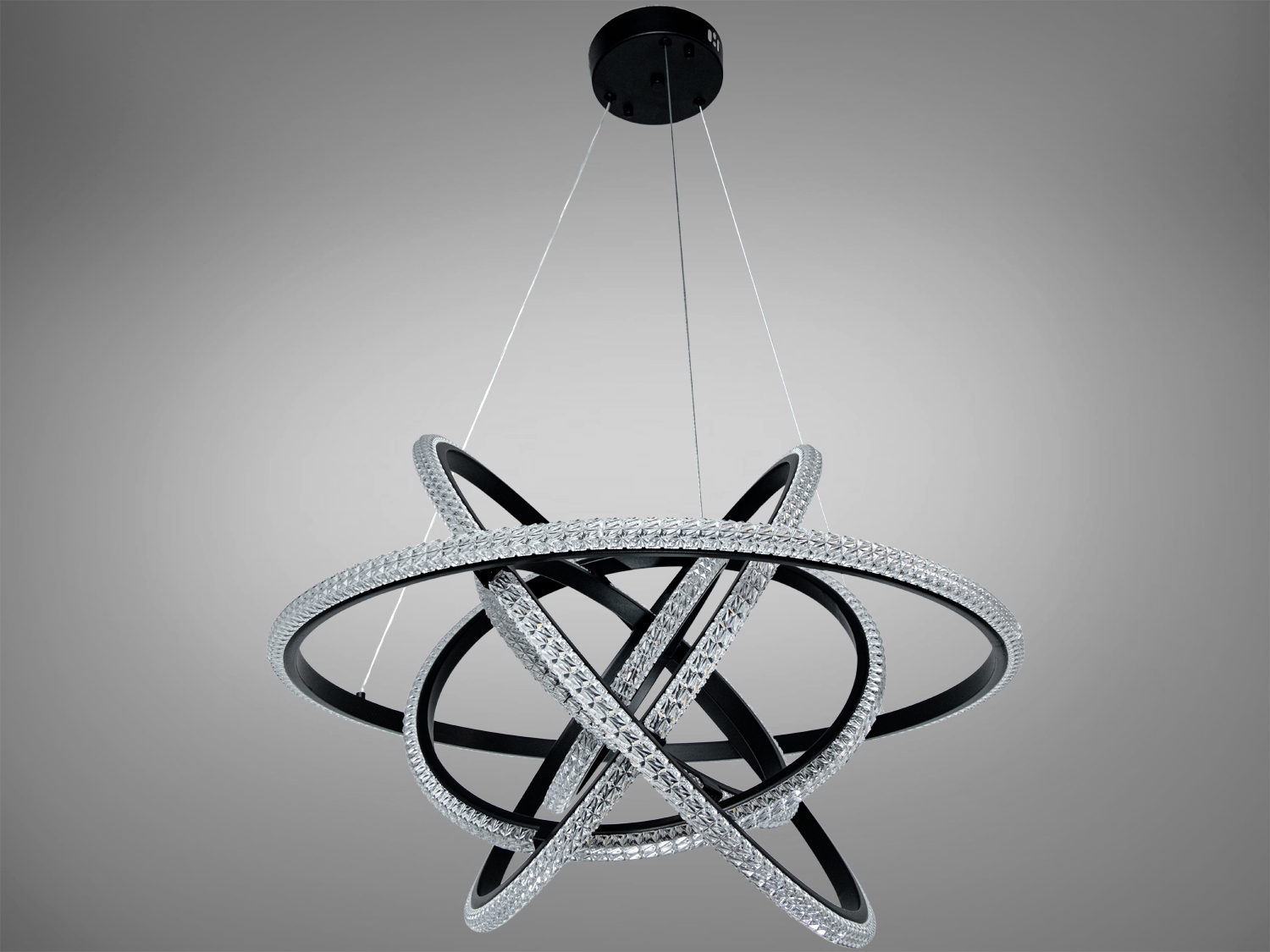 Світлодіодна люстра LED Новинки D8705 чорна 95 Вт 6 кілець пульт