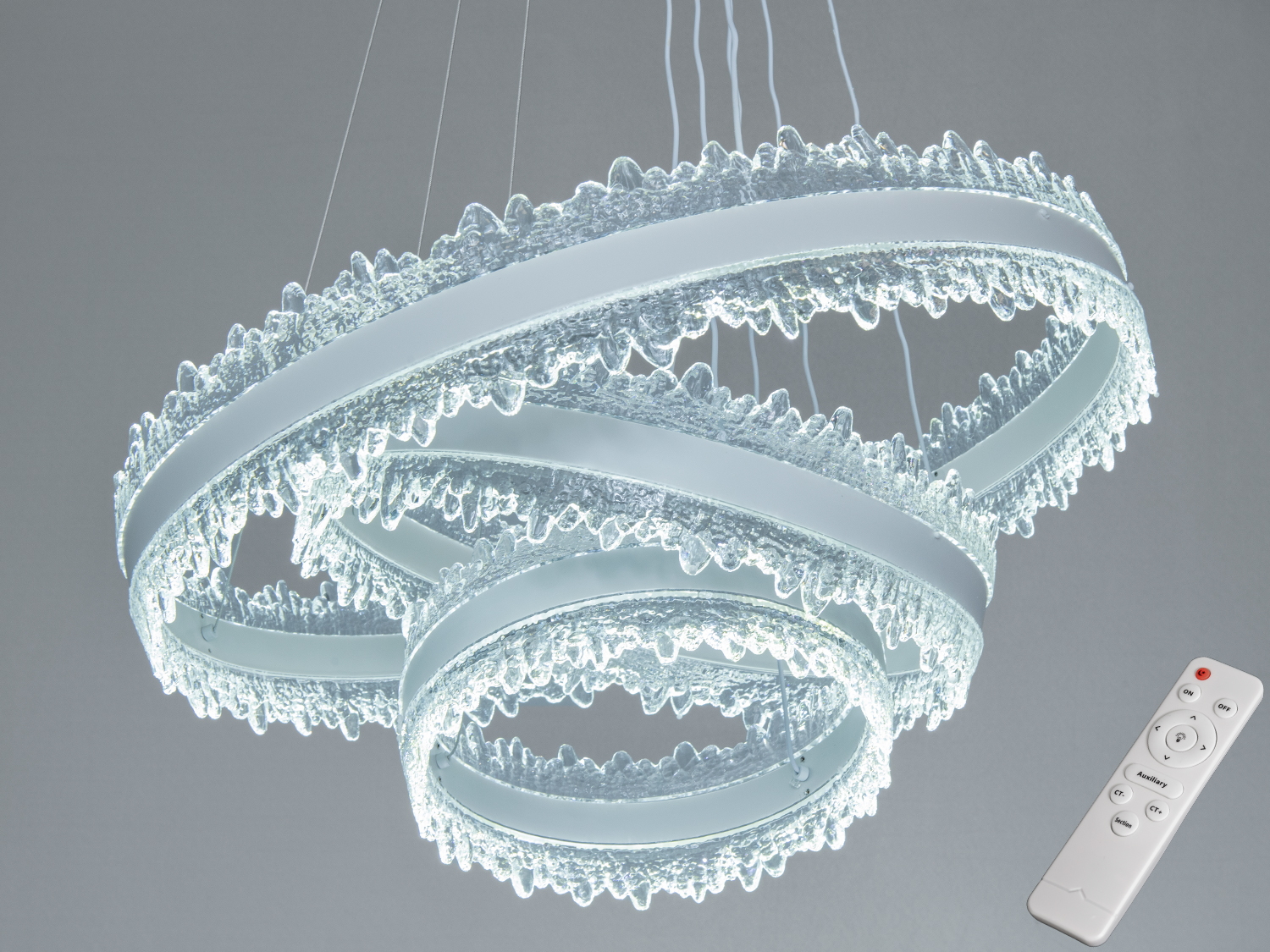 Світлодіодна підвісна люстра D8751 3 кільця біла 185 Вт керування пультом