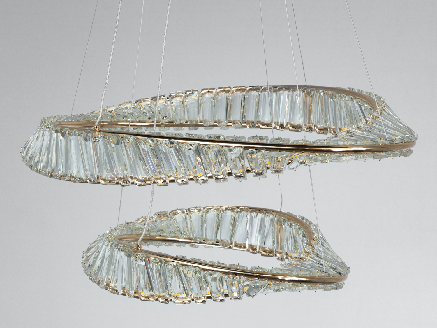 Світлодіодна люстра LED підвісна D8812 2 кільця золото 86 Вт кришталь