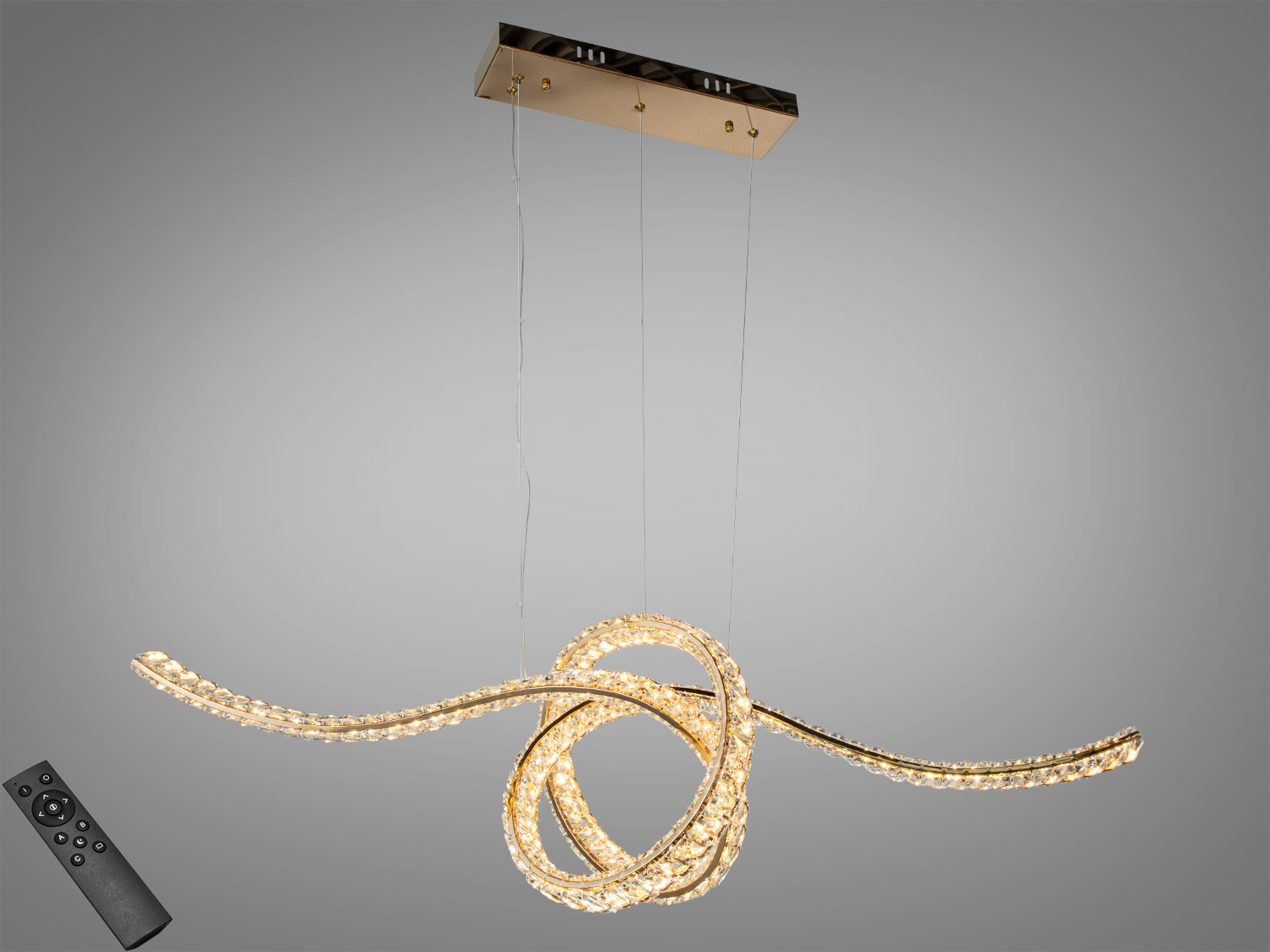 Підвісний світильник з кристалами, дистанційне керування, підходить для спальні. Світлодіодне освітлення, легкий монтаж.