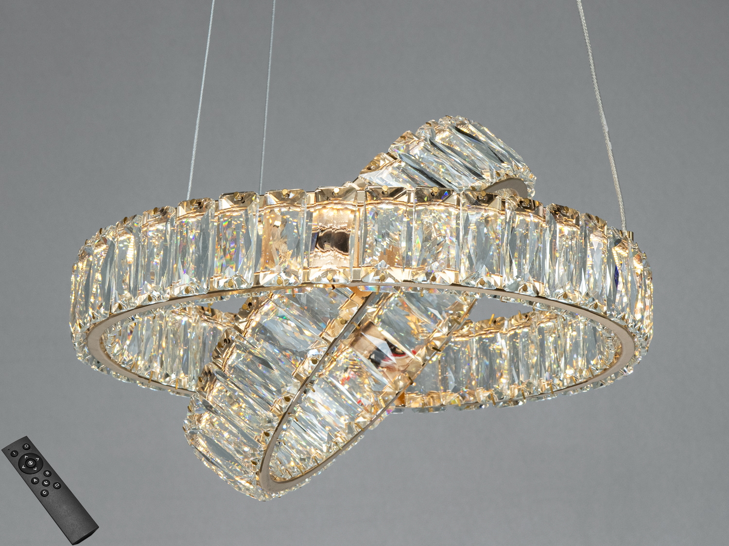 Підвісна люстра Diasha LED 50Вт 2 кільця золото кришталь