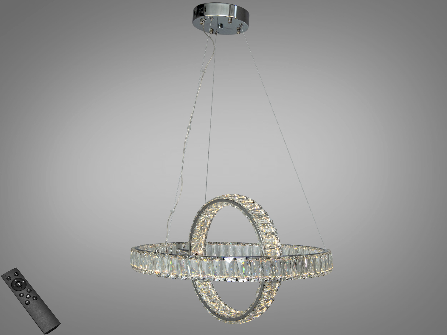 Підвісний світильник з дистанційним керуванням, кристалічні кільця. Легкий монтаж, підходить для спальні.