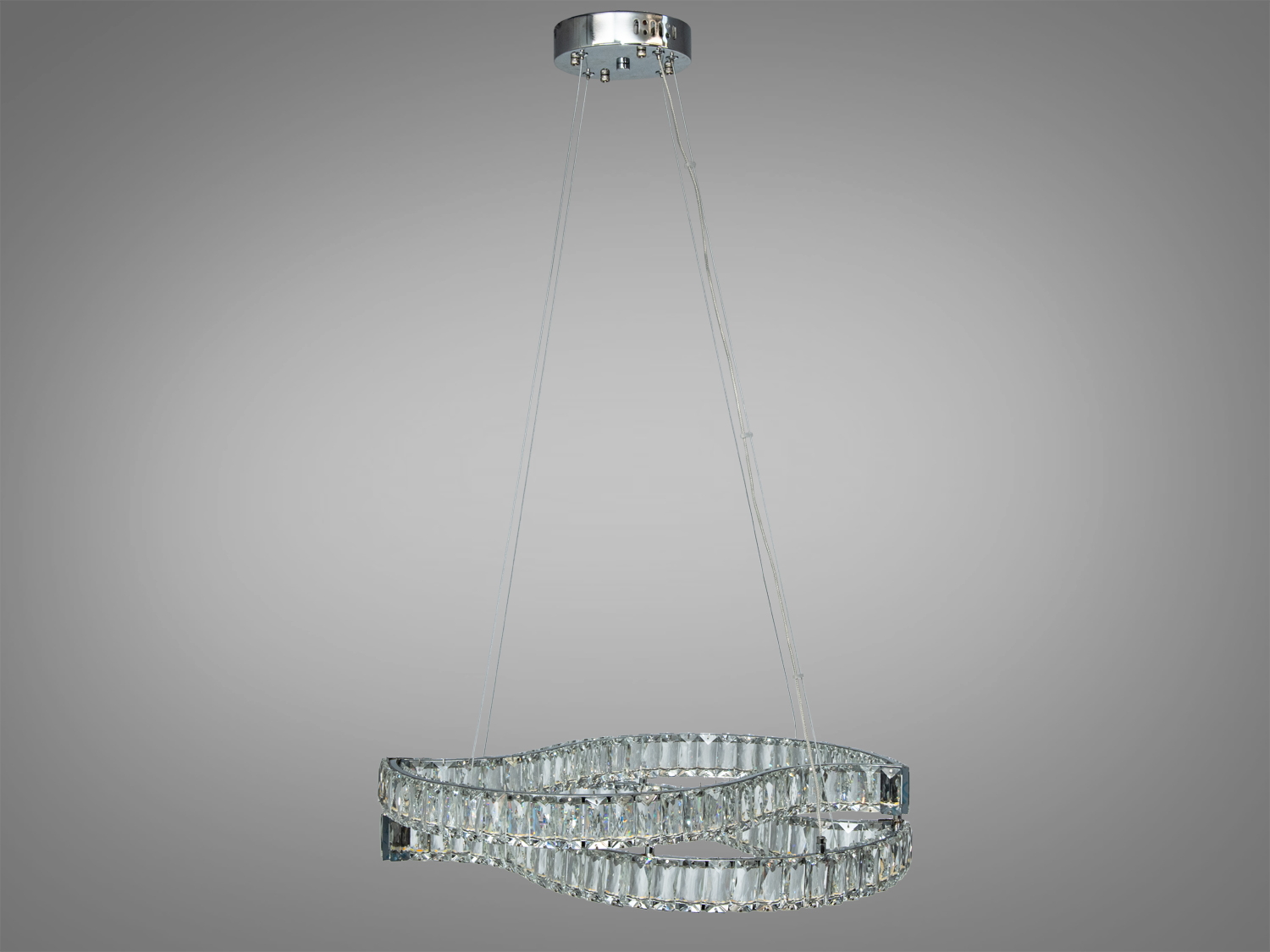 Підвісний світильник з металевою основою та скляними елементами. Хвилястий дизайн додає елегантності будь-якому приміщенню.