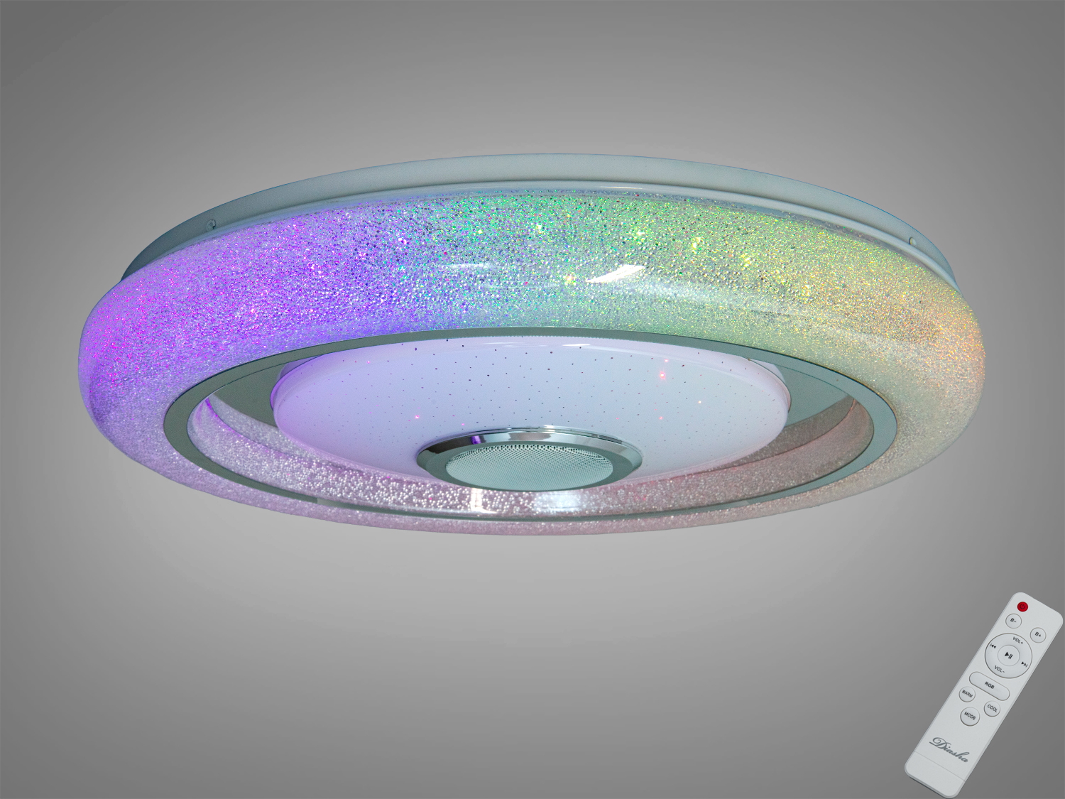 Кругла стельова лампа з дистанційним керуванням, RGB підсвітка, монтаж на стелю, підходить для сучасних інтер′єрів.
