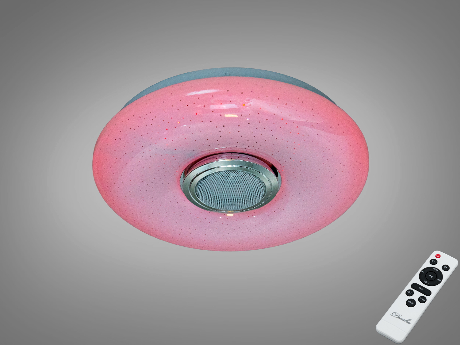 Біла стельова смарт-люстра 45 Вт з RGB та Bluetooth-колонкою. Керування через TUYA/Smart Life, пульт, режими Music Rhythm, сцени та димування для кімнат до ~8 м².