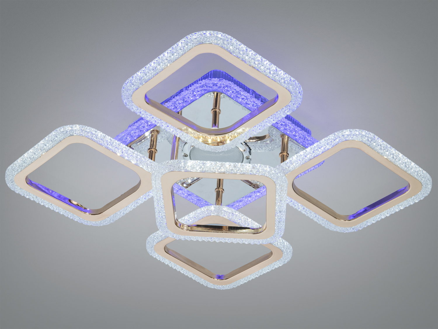 Світильник з блакитним підсвічуванням, квадратна форма, дзеркальна основа, для спальні, стельовий монтаж.