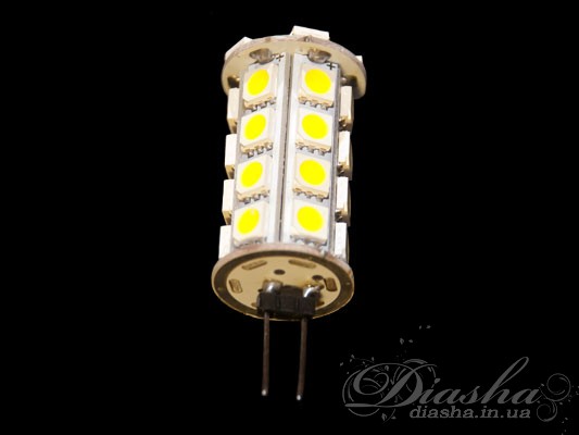  Така LED лампа повинна використовуватися тільки з плафонами відкритого типу і точковими світильниками виробництва ТМ «Діаша». .<BR>&nbsp;&nbsp;&nbsp;У лампі використані світлодіоди типу 5050SMD. Світлодіодна лампа збільшеного розміру та відповідає висвітленню галогеновий лампі 50 W. Призначається для заміни стандартної галогенною лампи на 12 В типу G4, яка використовується в люстрах, бра і точкових світильниках ТМ «Діаша». Світлодіодні лампи служать в 10 разів довше, і споживають на 90% менше енергії, ніж звичайні галогенні лампи. LED лампи можуть випромінювати тільки видимий спектр світла і не містять ртуті, чим і відрізняються від «економок», шкідливих для здоров'я людини. Світлодіодні лампи пожежобезпечні, тому що вони не нагріваються і отже можуть використовуватися в натяжних стелях. Кут світла становить 360°.
УВАГА! Лампа може використовуватися тільки з електромагнітним трансформатором або блоком живлення для світлодіодних ламп та світлодіодних стрічок.