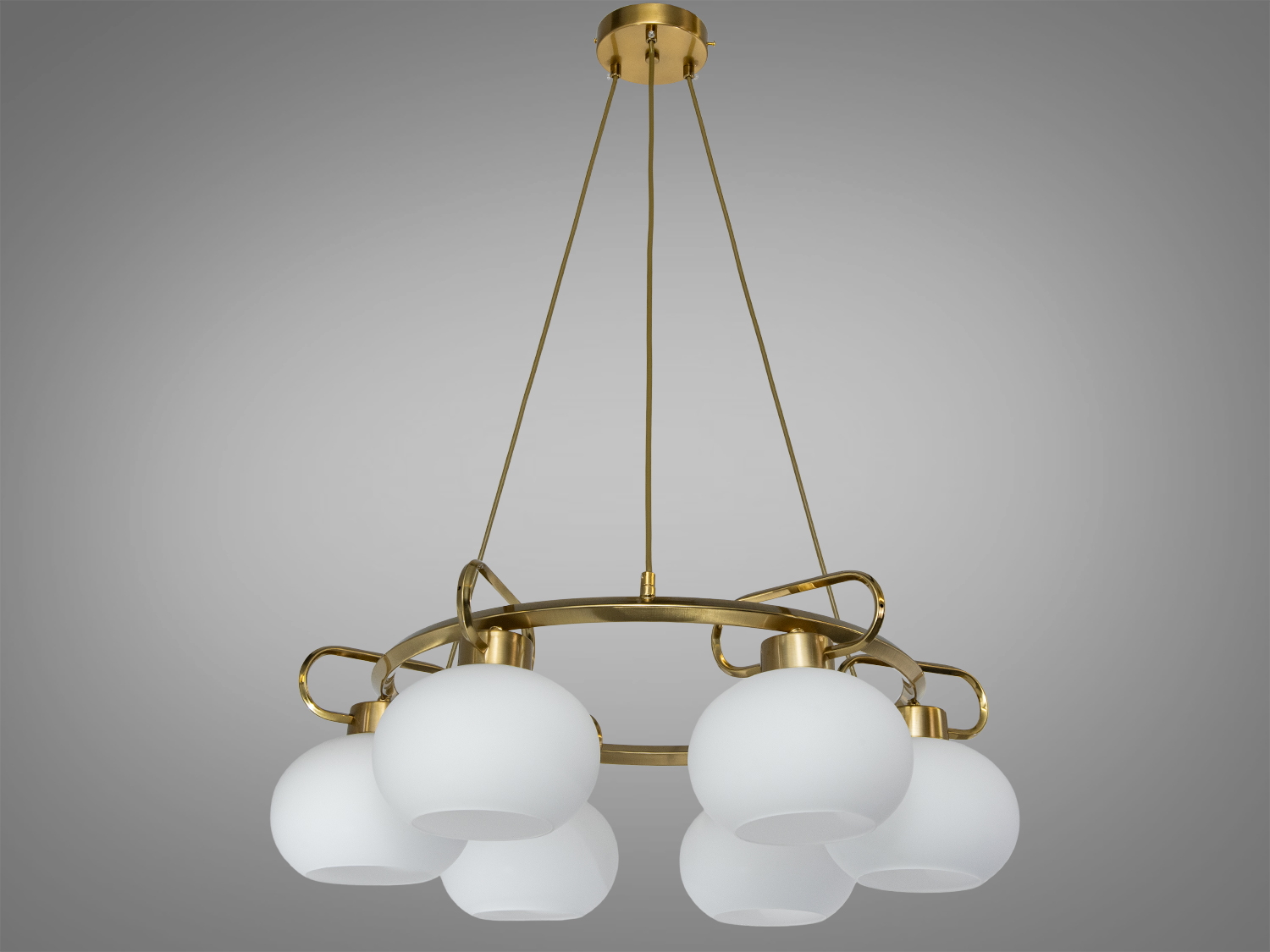 Підвісна люстра Diasha бронза з шістьма матовими білими плафонами для сучасних інтер′єрів в стилі Лофт та мінімалізм.