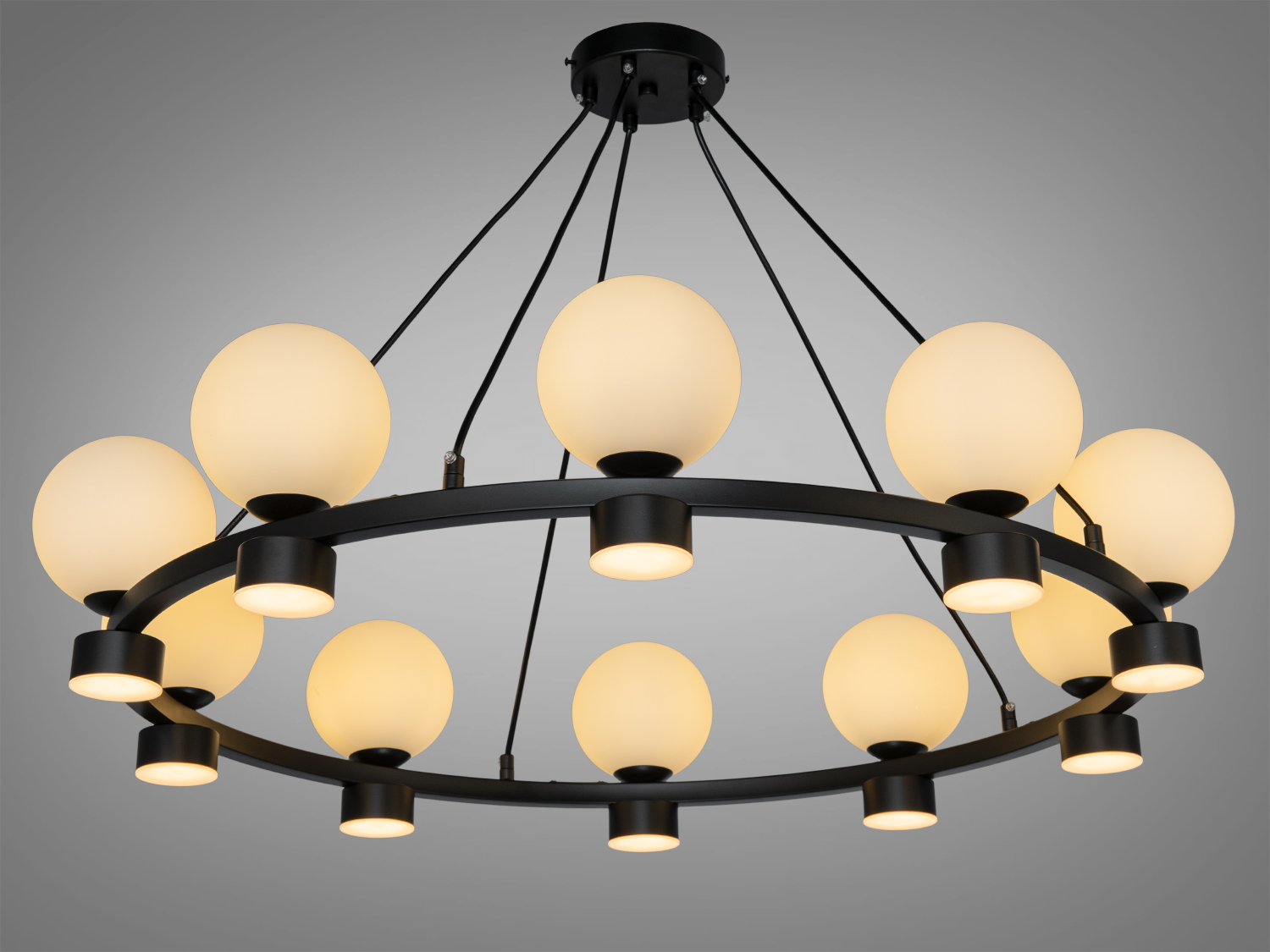 Підвісна люстра LQ7121-20BK чорна з 20 джерелами світла LED та G9 ідеальна для стилю лофт і мінімалізм з м’яким рівномірним освітленням.