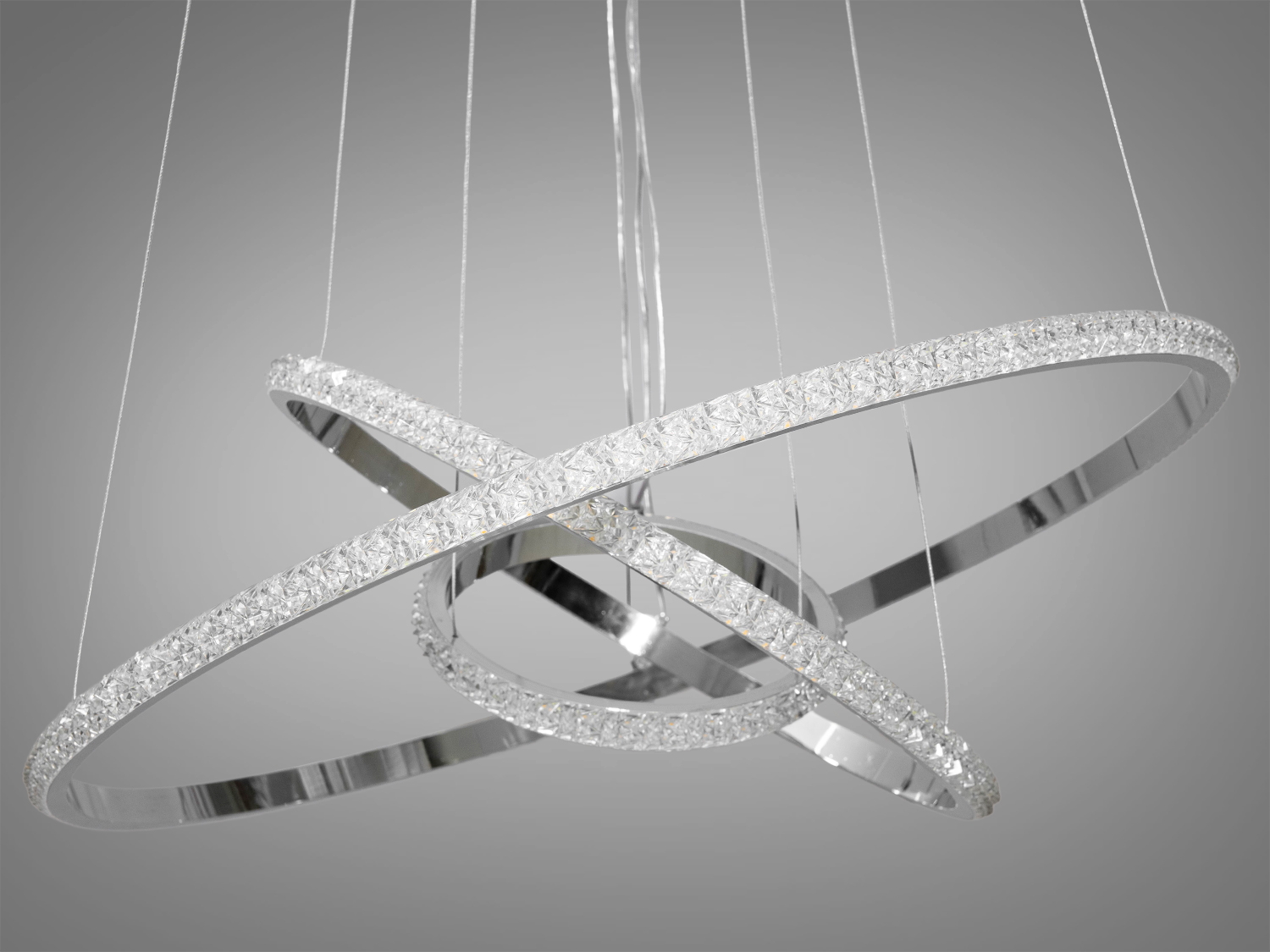 Елегантна підвісна LED-люстра з димером, колір хром, 100W на 14м2