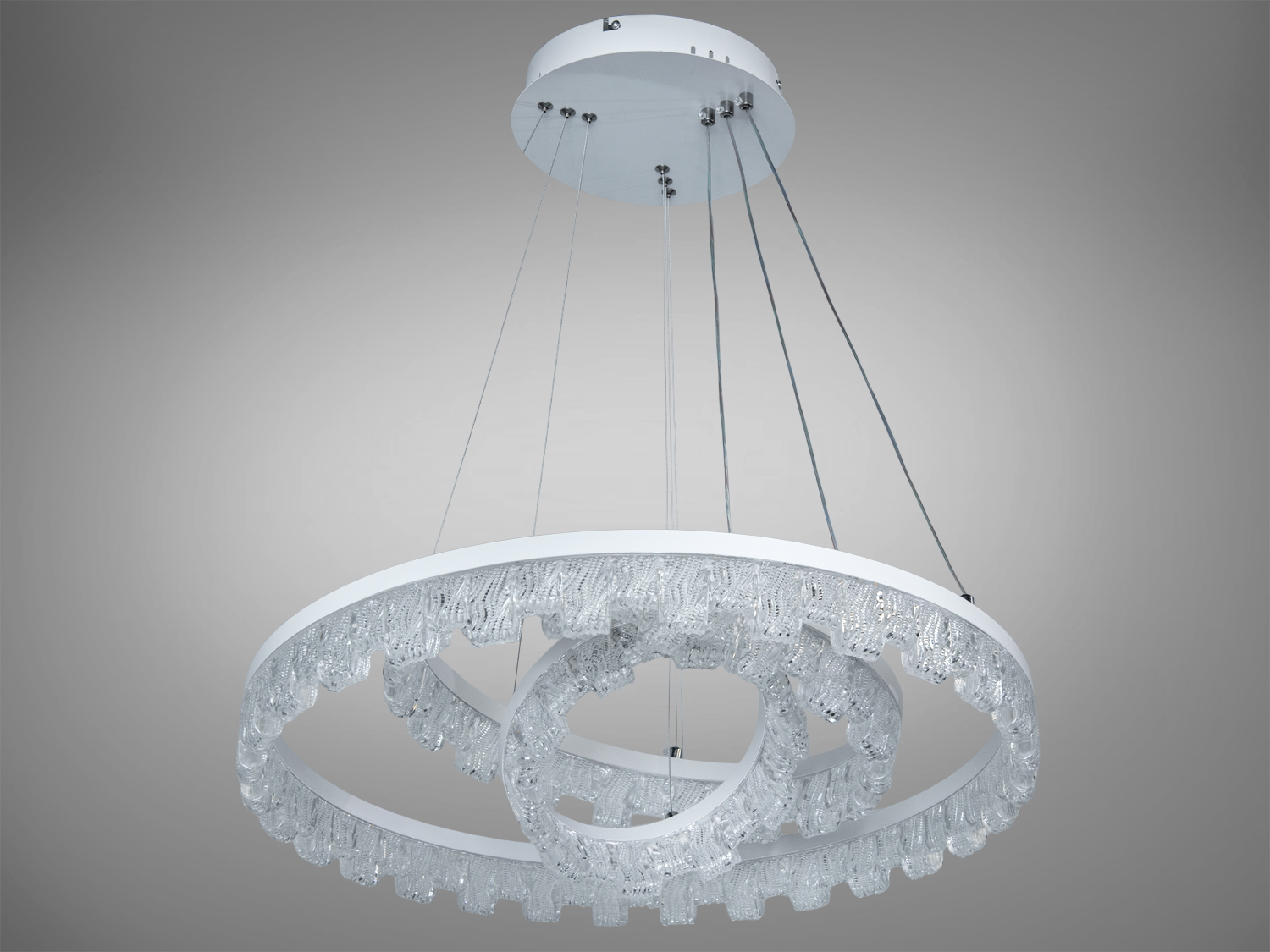 Дизайнерська люстра з двома кільцями, прикрашеними кришталевими підвісками, підходить для високих стель, легкий монтаж.