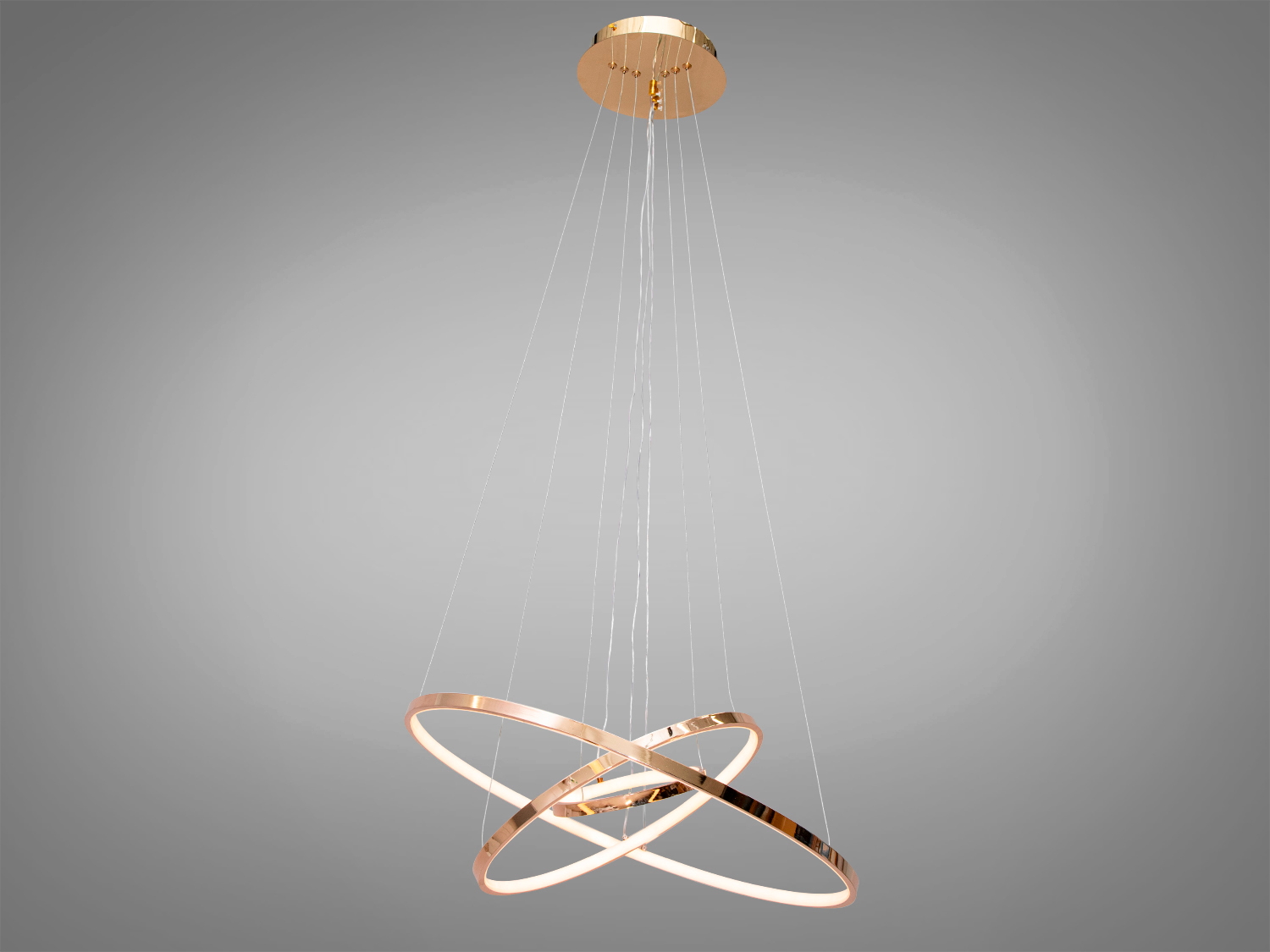 Підвісна LED люстра на 3 кільця, колір золото, 100W на 14м2