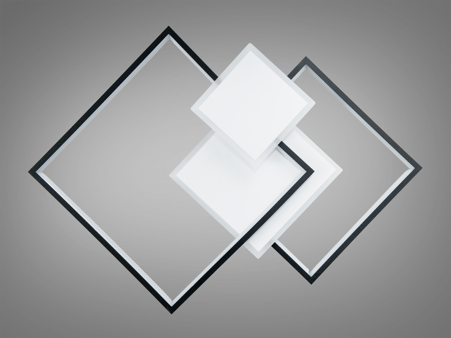 Мінімалістичний стельовий світильник з трьома квадратними рамками, що перекриваються. Підходить для офісних приміщень.