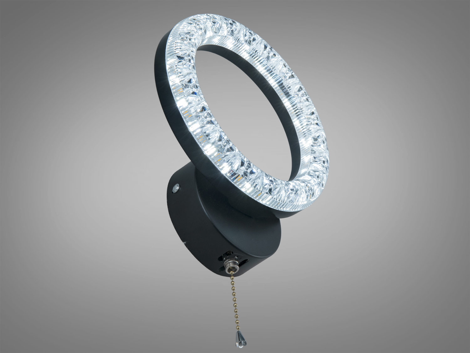 Настінний світильник з прозорим кристалічним кільцем, холодне біле світло. Підходить для монтажу в спальнях.