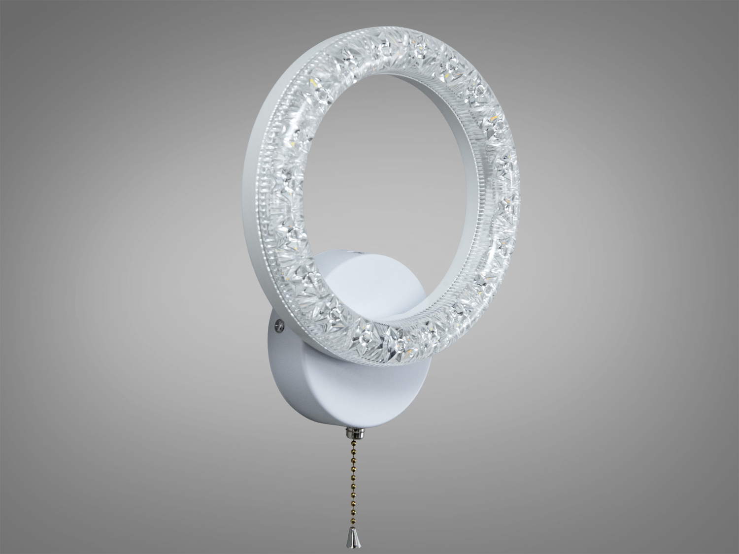 Світильник настінний з круглим абажуром з кришталю, випромінює нейтральне біле світло, підходить для офісних приміщень.
