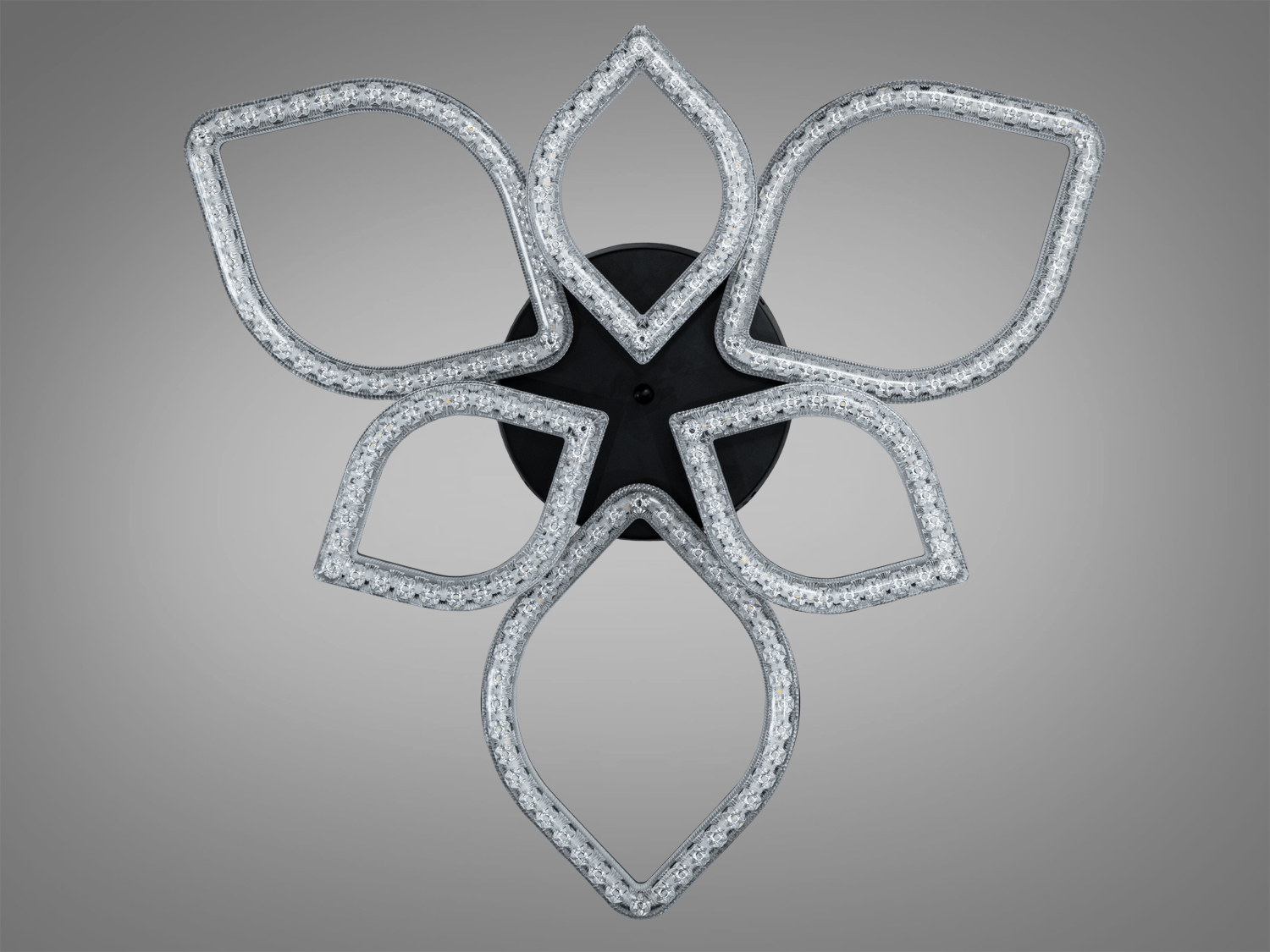 Світлодіодна люстра у формі квітки з кристалами, 105 Вт, чорна, з рівномірним освітленням для кімнат до 18 м². Стильний дизайн для сучасного інтер′єру.