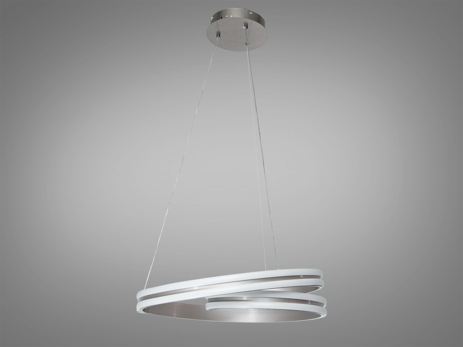 Підвісний світильник з двома кільцями, виконаний у сучасному стилі, підходить для мінімалістичного інтер’єру.