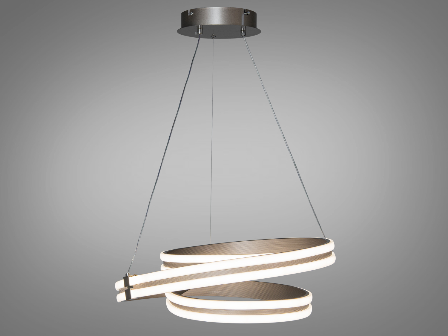 Світильник з подвійною спіраллю, виконаний з матового металу. Ідеально підходить для освітлення вітальні або їдальні.