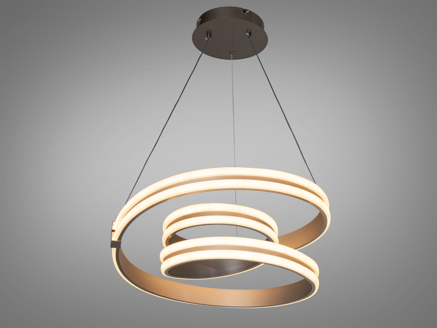 Підвісна LED люстра 125 Вт коричнева зі завитками для кімнат до 22 м². Рівномірне світло, просте керування без пульта, сучасний дизайн.