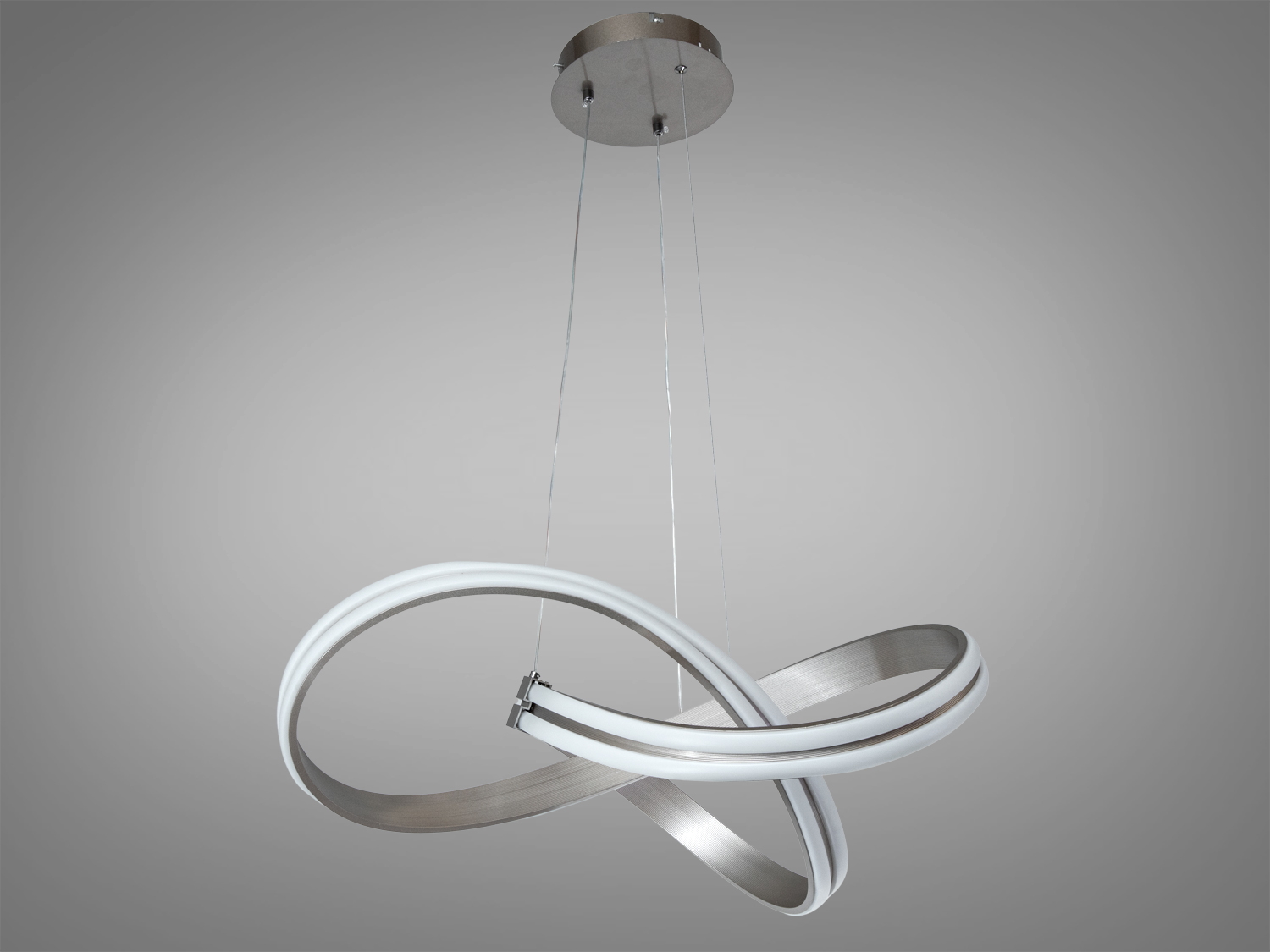 Підвісний світильник з LED-стрічкою, форма нескінченності, металевий корпус. Підходить для монтажу в офісних приміщеннях.
