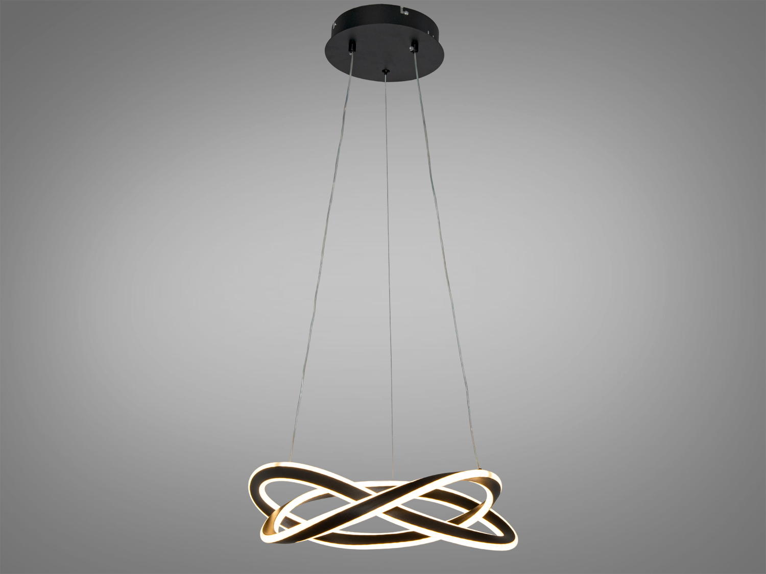 Підвісна LED люстра Diasha чорна 91 Вт з графічними завитками для кімнат до 16 м². Матовий корпус, рівномірне м′яке світло, керування від вимикача.
