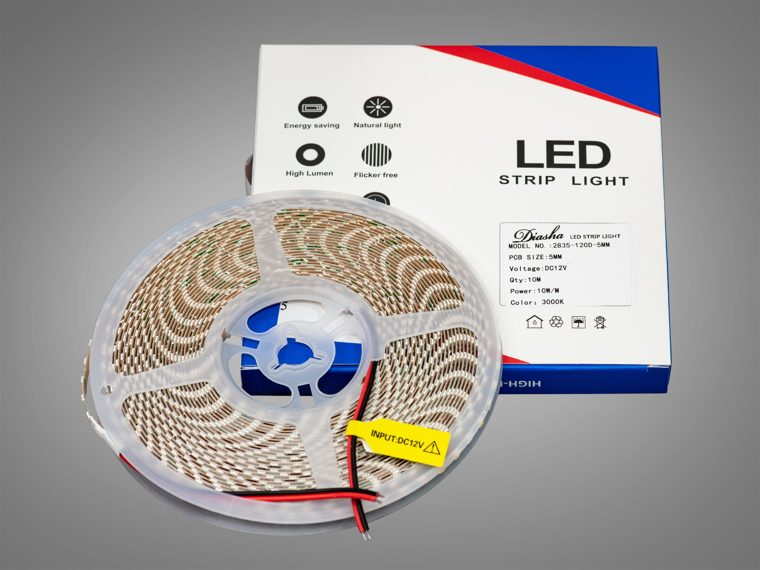 LED стрічка 12В, 120 діодів на метр, 5 мм, теплий