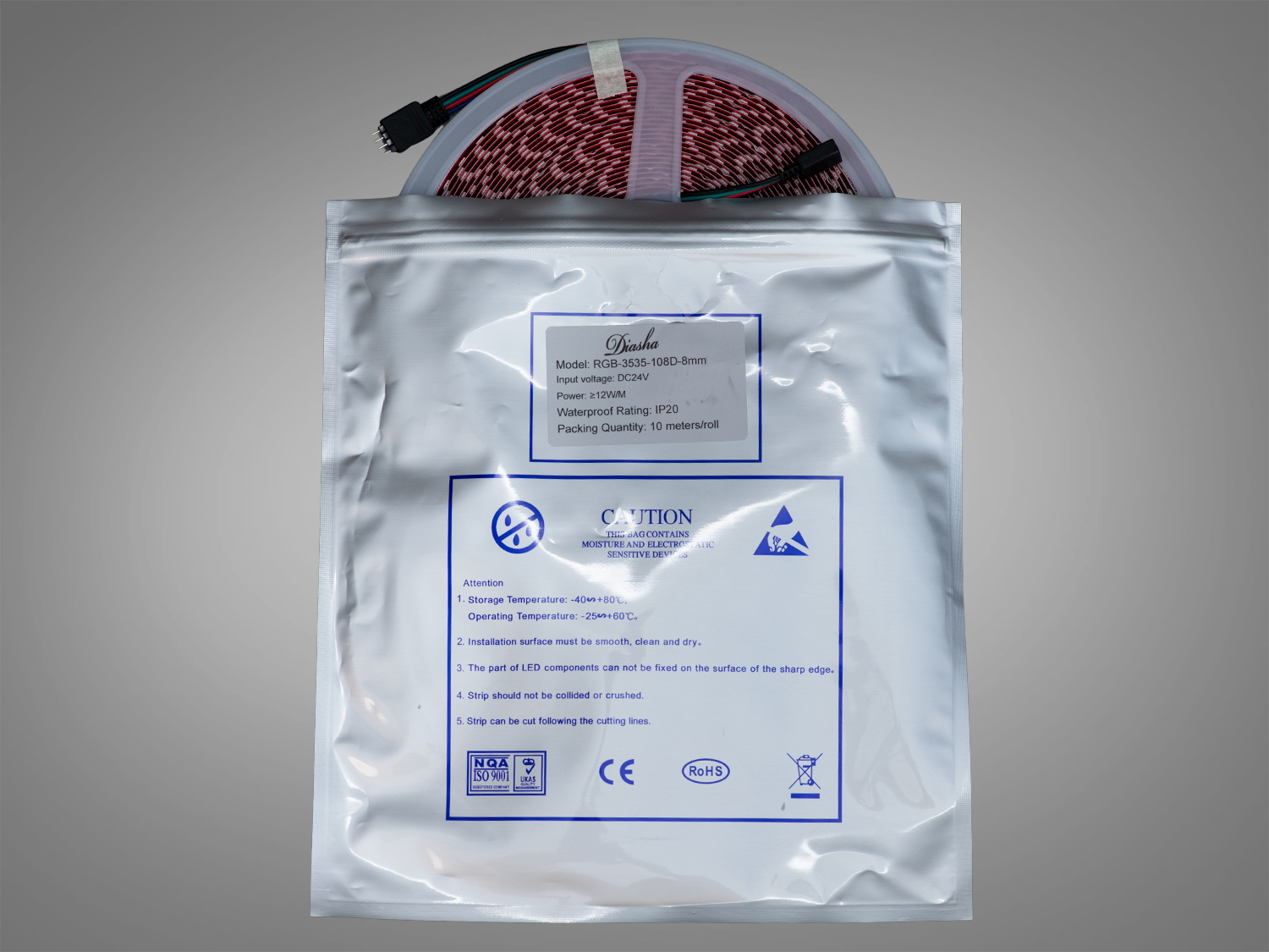 LED стрічка 24В, 108 діодів на метр, 8мм, RGB