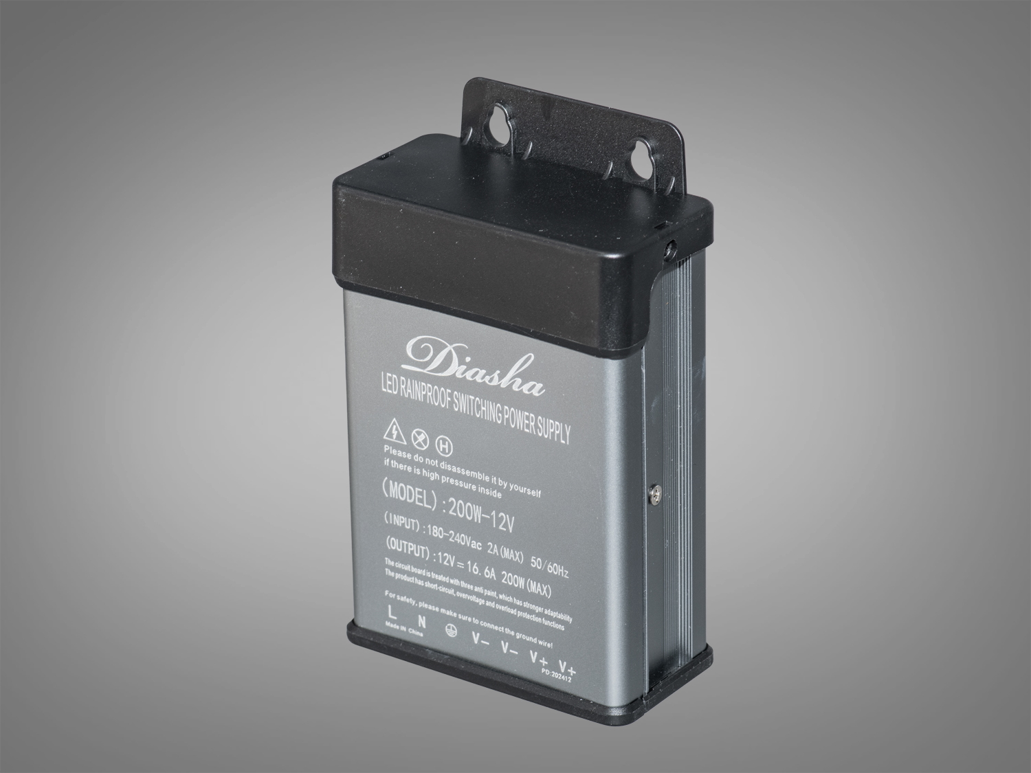 Блок живлення 12В, із захистом від дощу, 200Вт, 16.66А