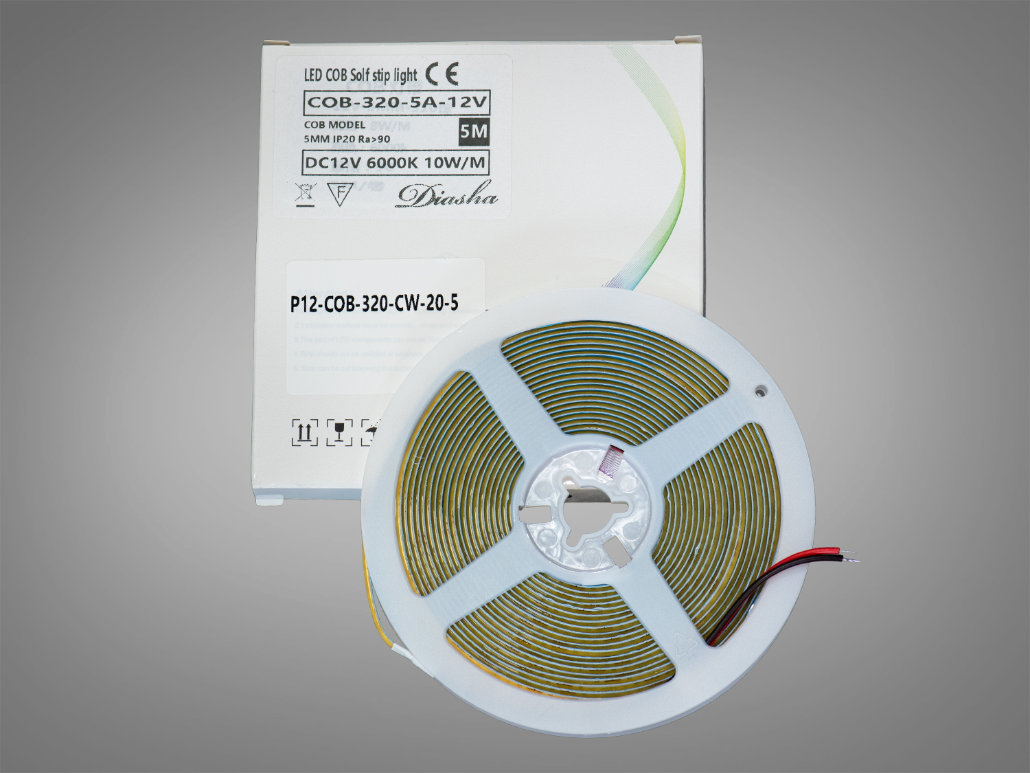 COB LED стрічка 12В, 320 діодів на метр, 5мм, холодний