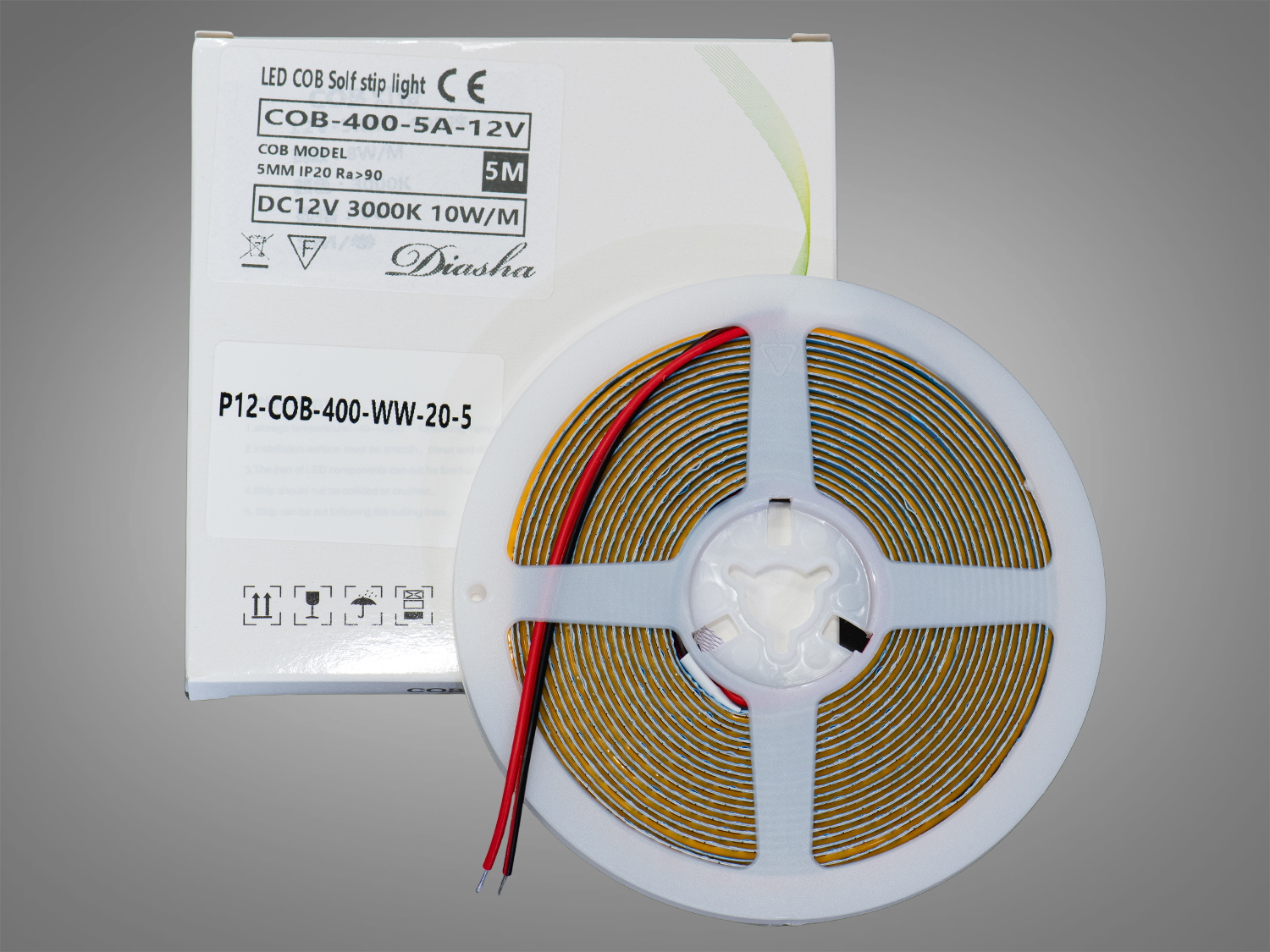 COB LED стрічка 12В, 400 діодів на метр, 5мм, теплий