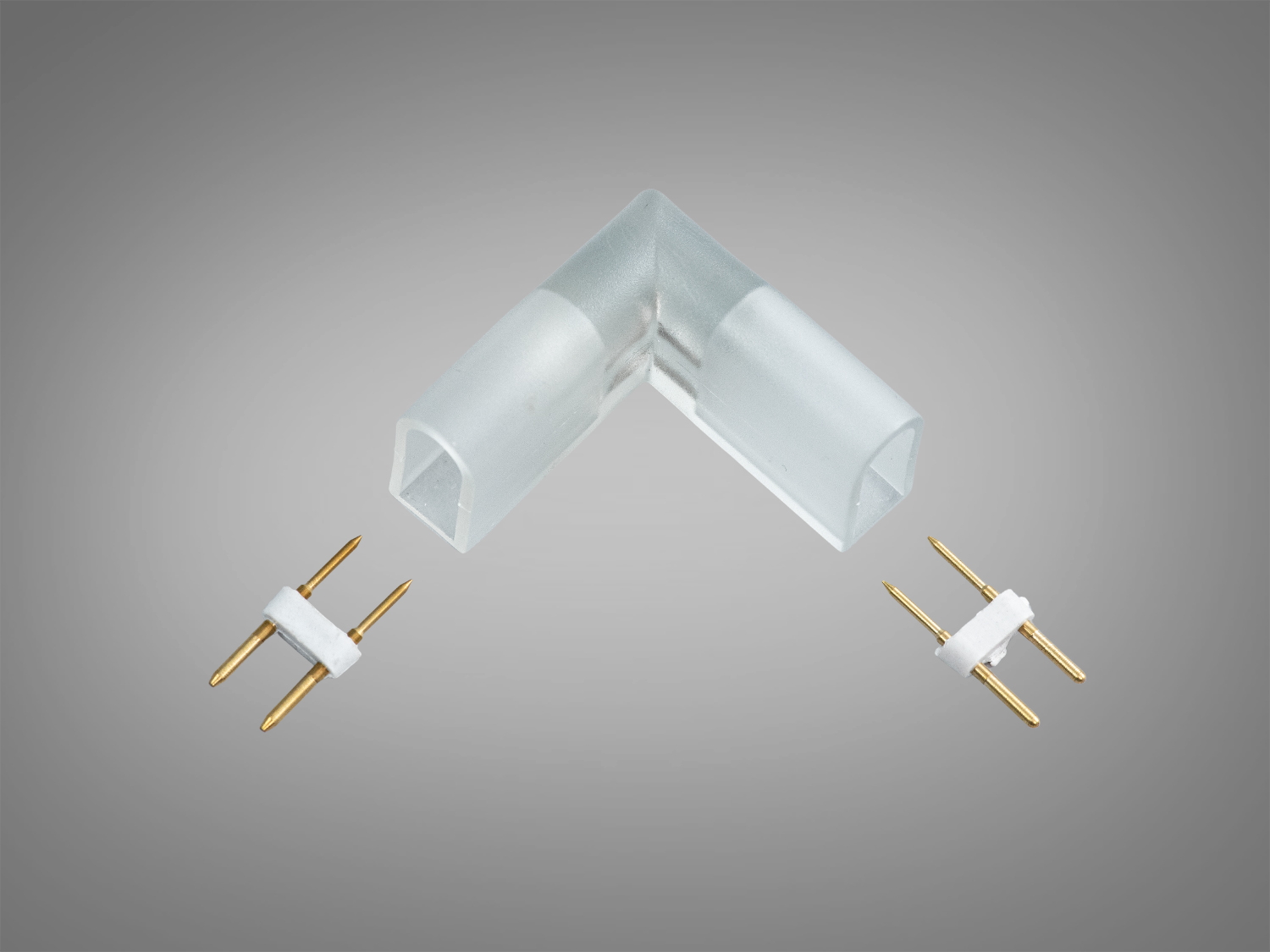 Кутовий прозорий 2-pin конектор для LED неону 220В. Швидкий внутрішній монтаж, акуратний 90° поворот і майже непомітний стик для контурної підсвітки.
