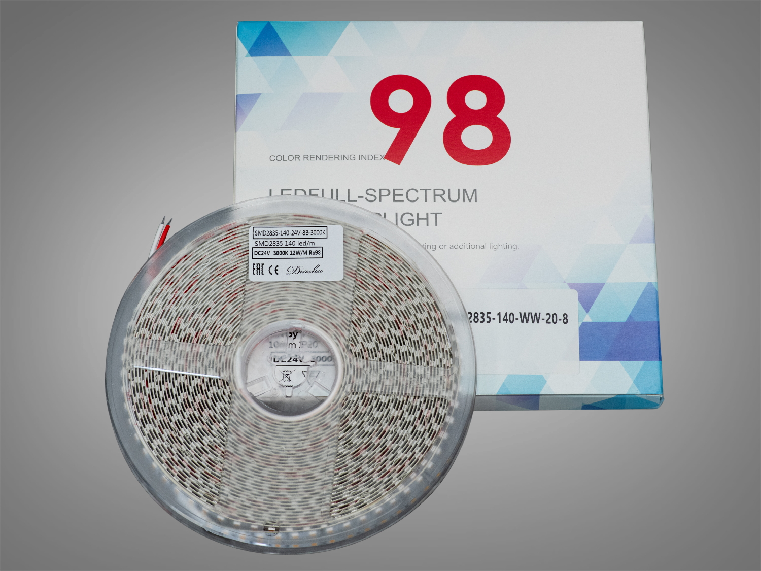 LED стрічка 24В, 140 діодів на метр, 8мм, теплий