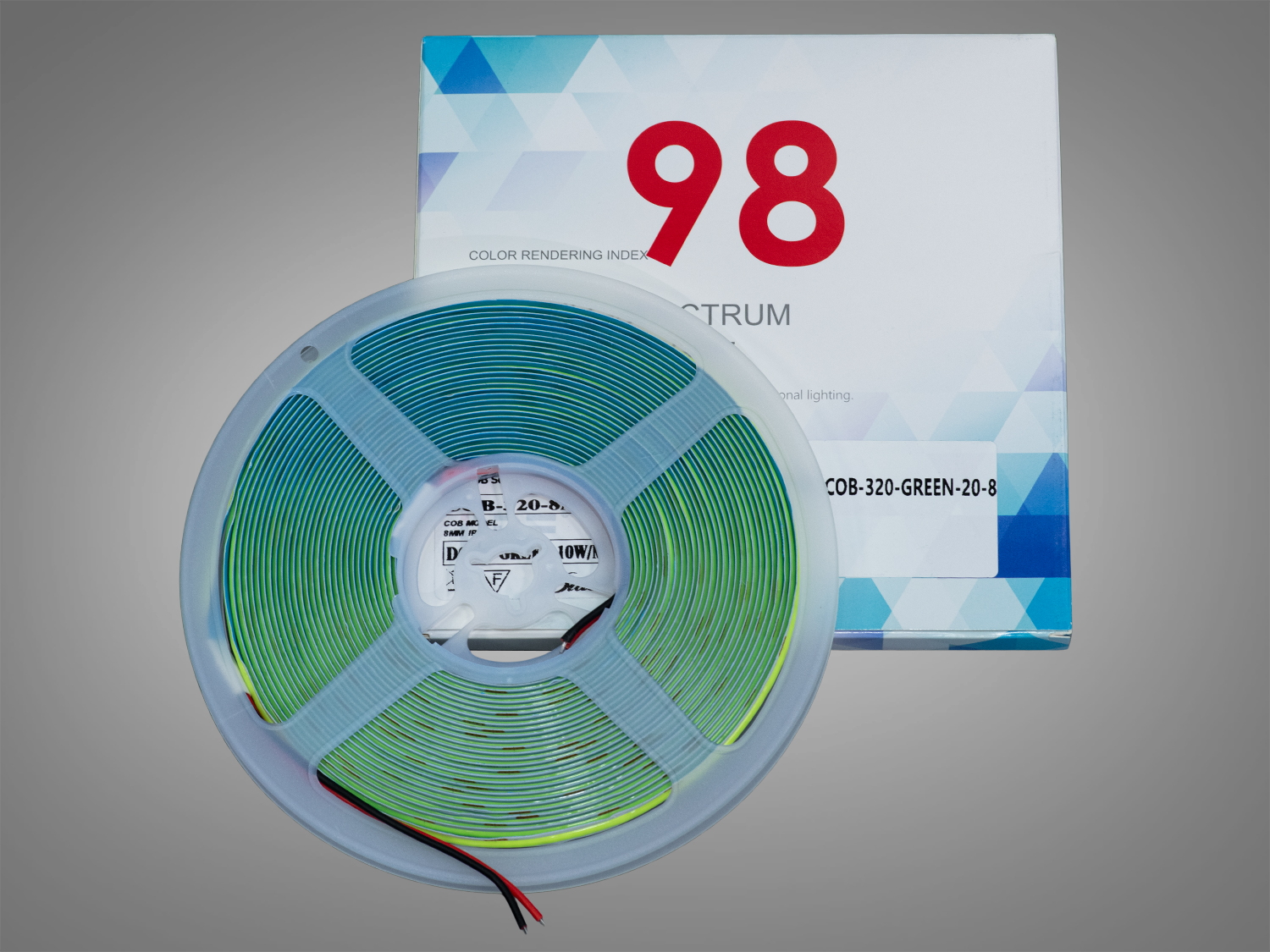 COB LED стрічка 24В, 320 діодів на метр, 8мм, зелений