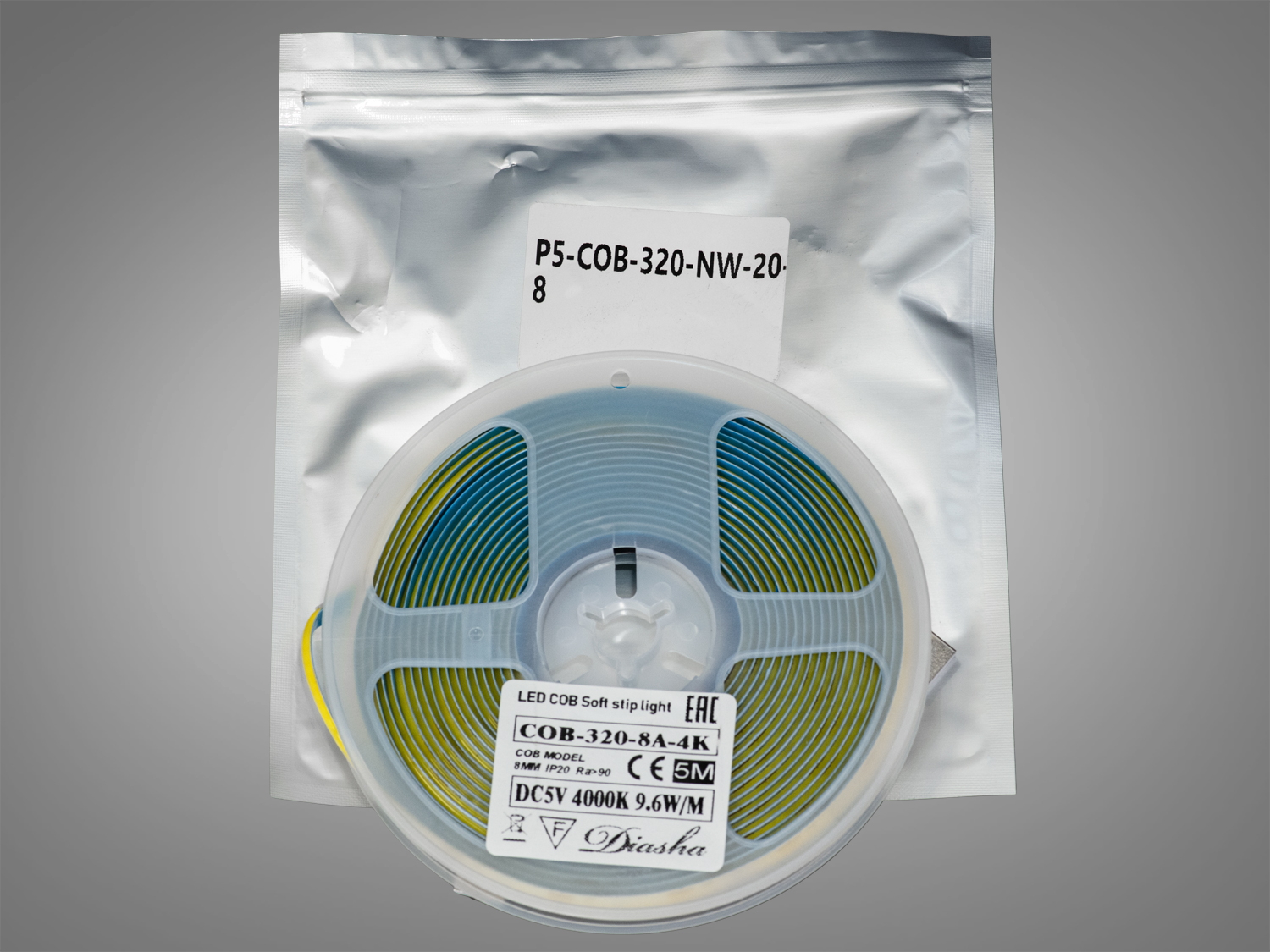 COB LED стрічка 5В з USB, 320 діодів на метр, 8мм, нейтральний