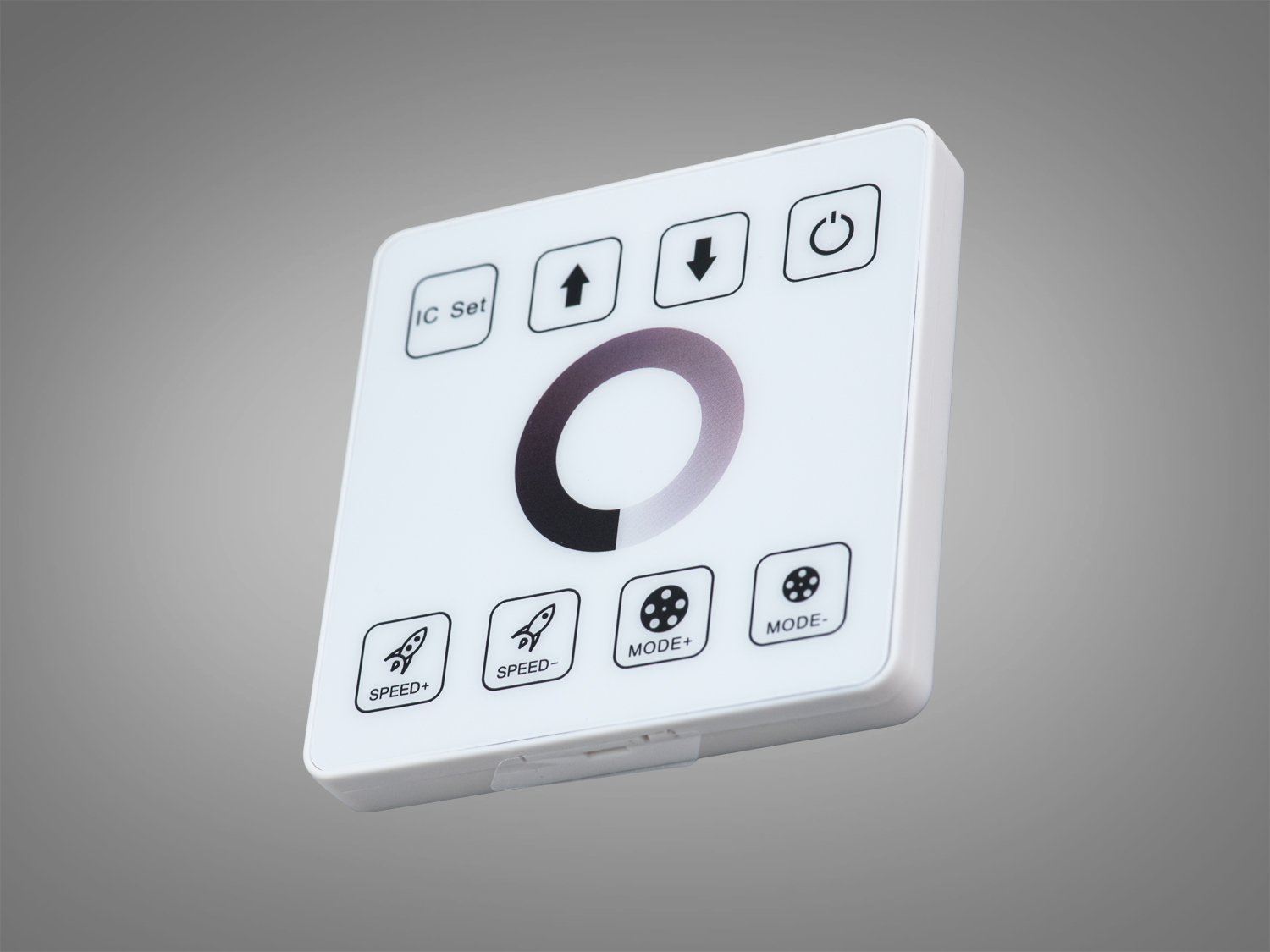 Компактний світлодіодний контролер квадратної форми з кнопками для налаштування швидкості та режиму. Ідеальний для сучасних інтер′єрів.