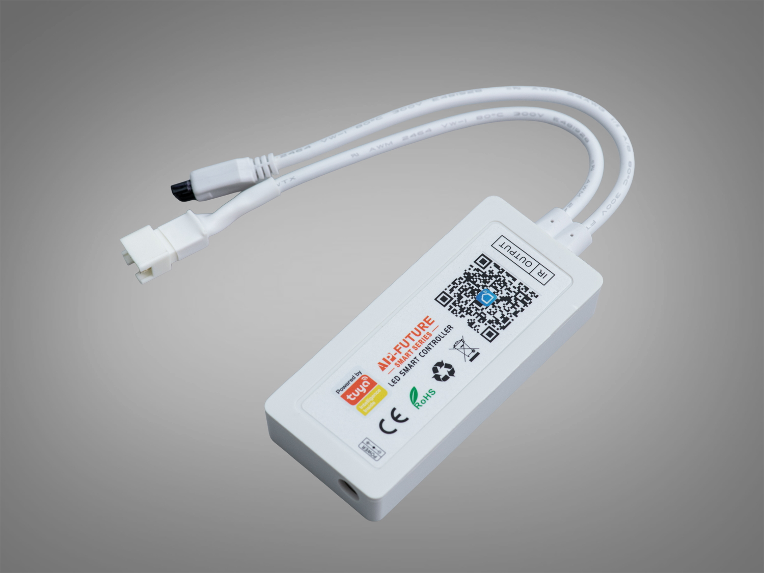 Смарт-контролер для RGB-світлодіодів з QR-кодом для швидкого налаштування, підтримує дистанційне керування через мобільні додатки.
