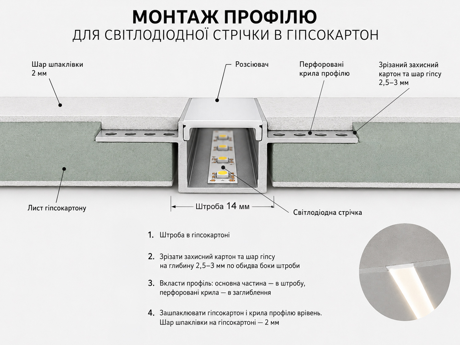 Гнучкий профіль для LED стрічки, накладний (ціна за 3 метри)