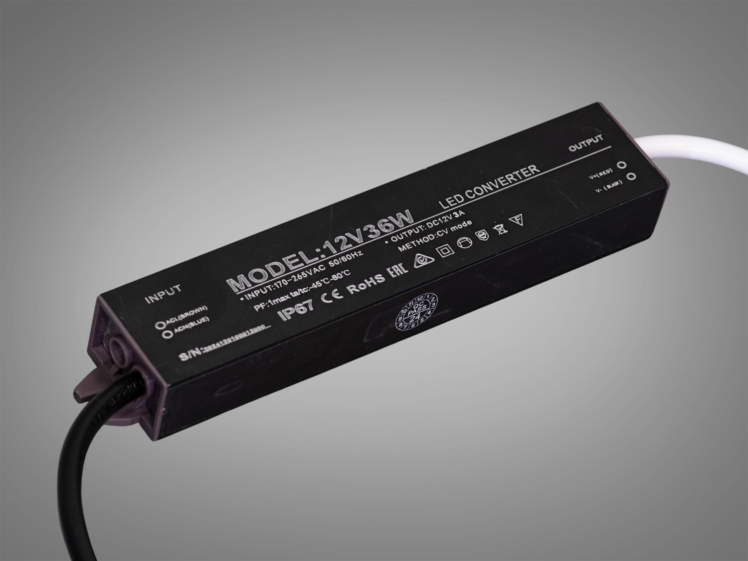 Ультратонкий блок живлення 12В, 36Вт, 3А, герметичний