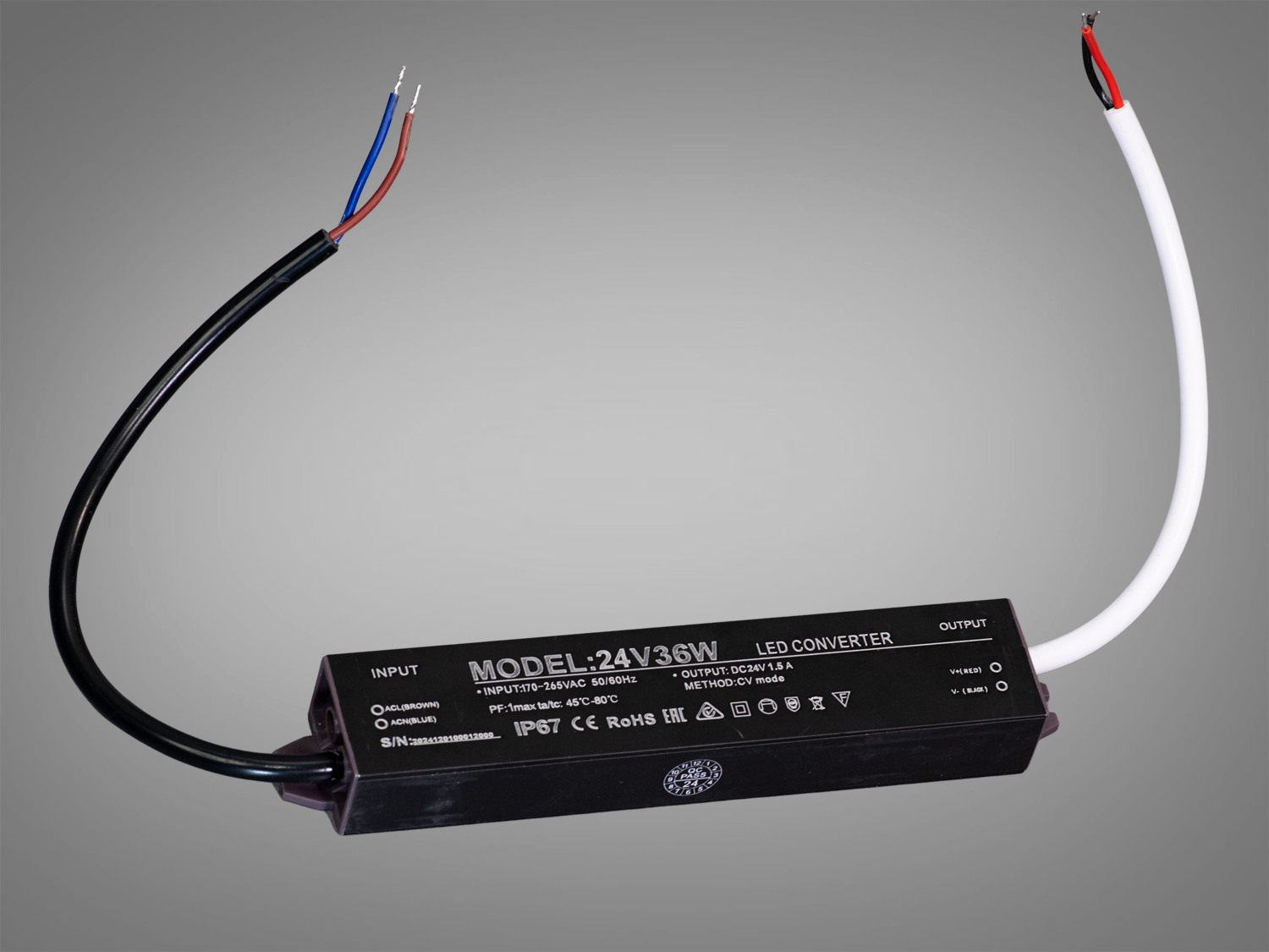 Ультратонкий блок живлення 24В, 36Вт, 1.5А, герметичний