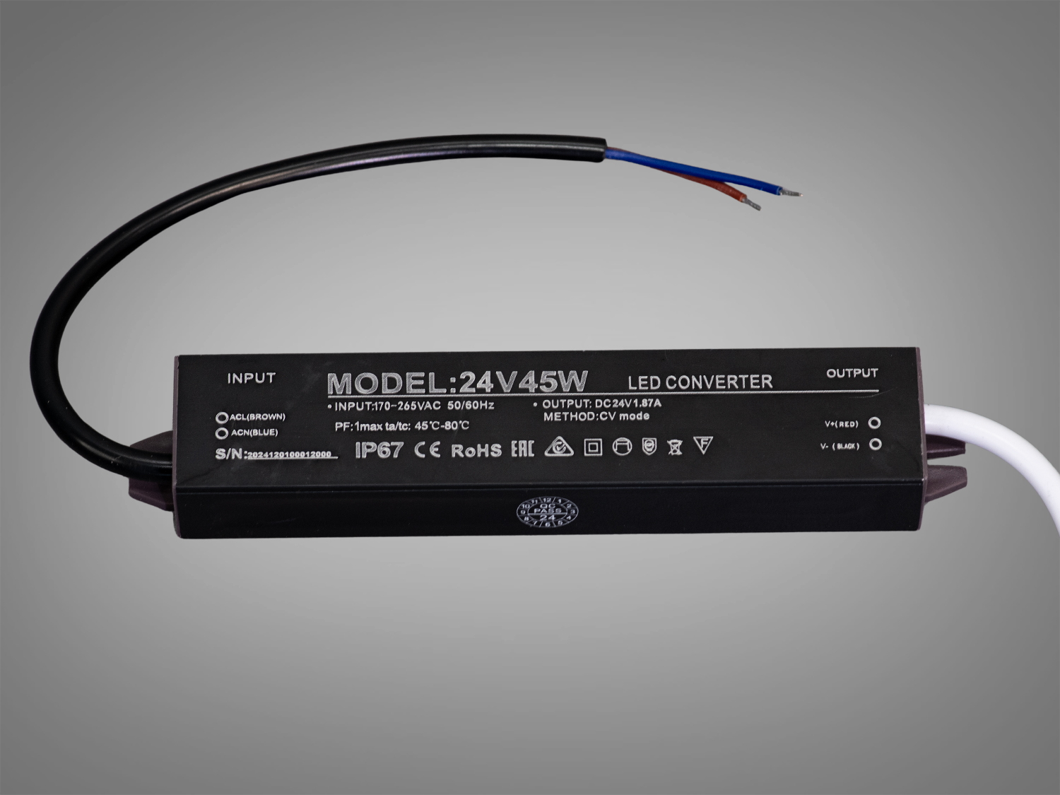 Ультратонкий блок живлення 24В, 45Вт, 2А, герметичний