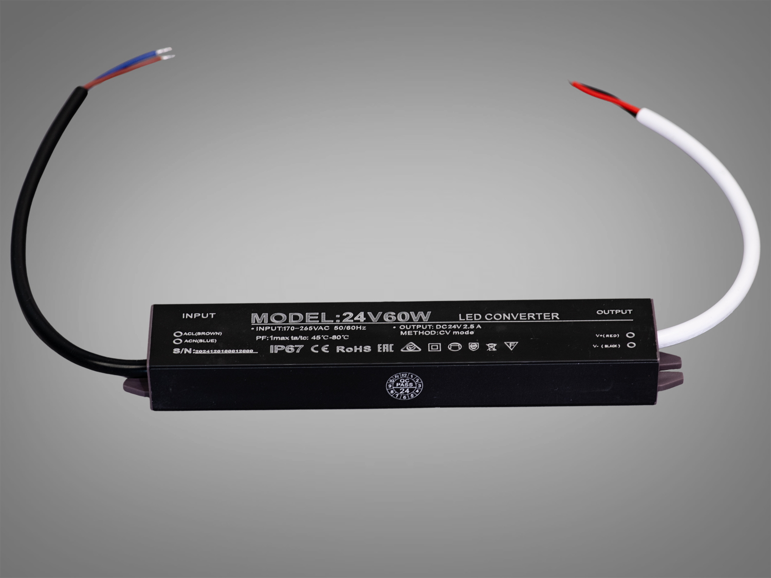 Ультратонкий блок живлення 24В, 60Вт, 2,5А, герметичний