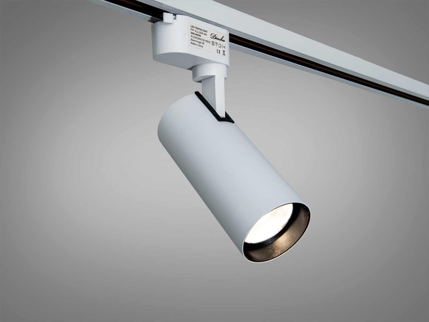 Поворотний білий трековий LED світильник 20 Вт, 4000K, кут 36°. Сумісний із трек-системами 220 В з магнітним кріпленням. Для акцентного освітлення.