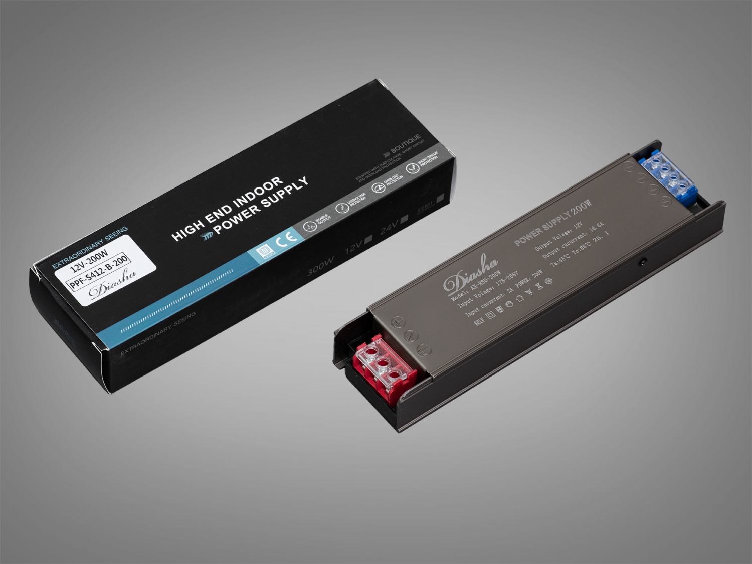 Блок живлення для LED стрічки, 12В, 200Вт, 16.66А. Компаундований захист елементів електроніки забезпечує підвищену стійкість до пилу і дрібних механічних пошкоджень.