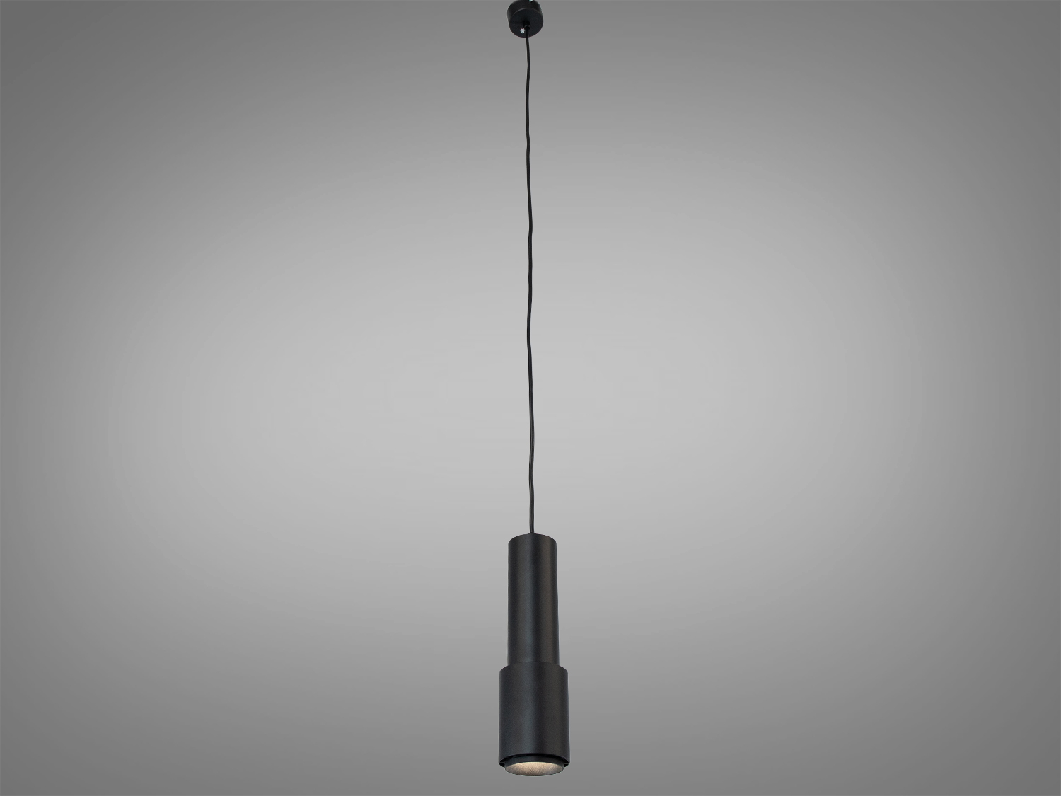 Чорний підвісний світильник з металу, має вигнуту форму та золотисту смугу. Підходить для акцентного освітлення.