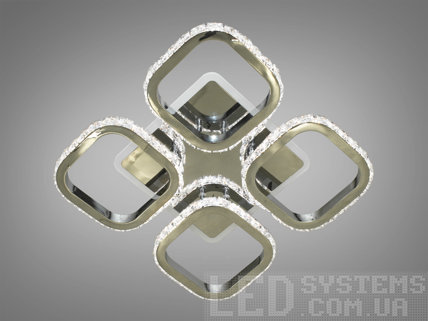 Кришталева LED-люстра в спальню з пультом, колір хром, 65W на 9м2Хрустальные светодиодные люстры, Потолочные люстры, Светодиодные люстры, Люстры LED, Потолочные